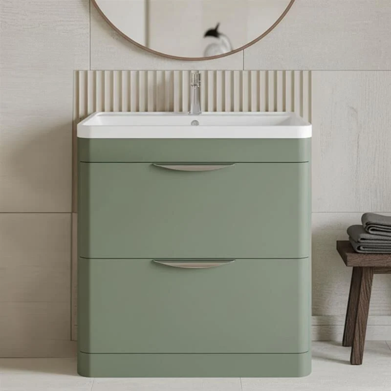 Aldershawe Floor Standing 2 Drawer Bathroom Vanity Basin Unit with Ceramic Basin, 800mm - Image 3