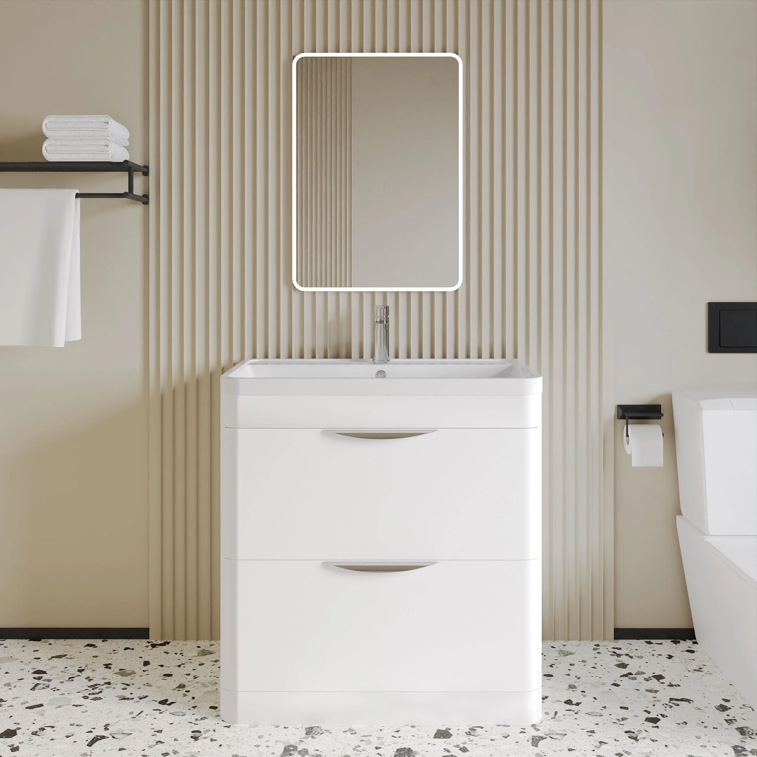 Aldershawe Floor Standing 2 Drawer Bathroom Vanity Basin Unit with Ceramic Basin, 800mm - Image 4