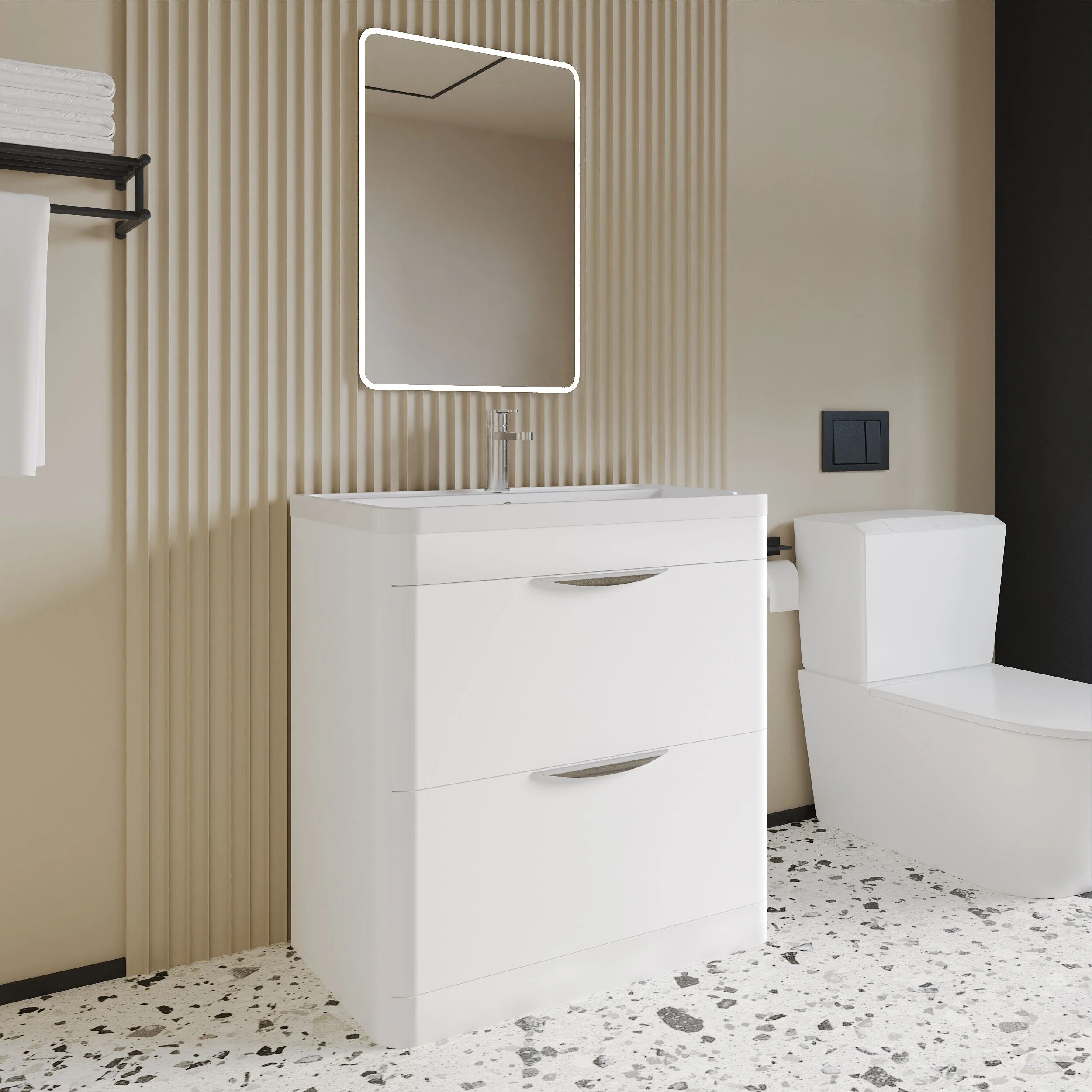 Aldershawe Floor Standing 2 Drawer Bathroom Vanity Basin Unit with Ceramic Basin, 800mm - Image 7