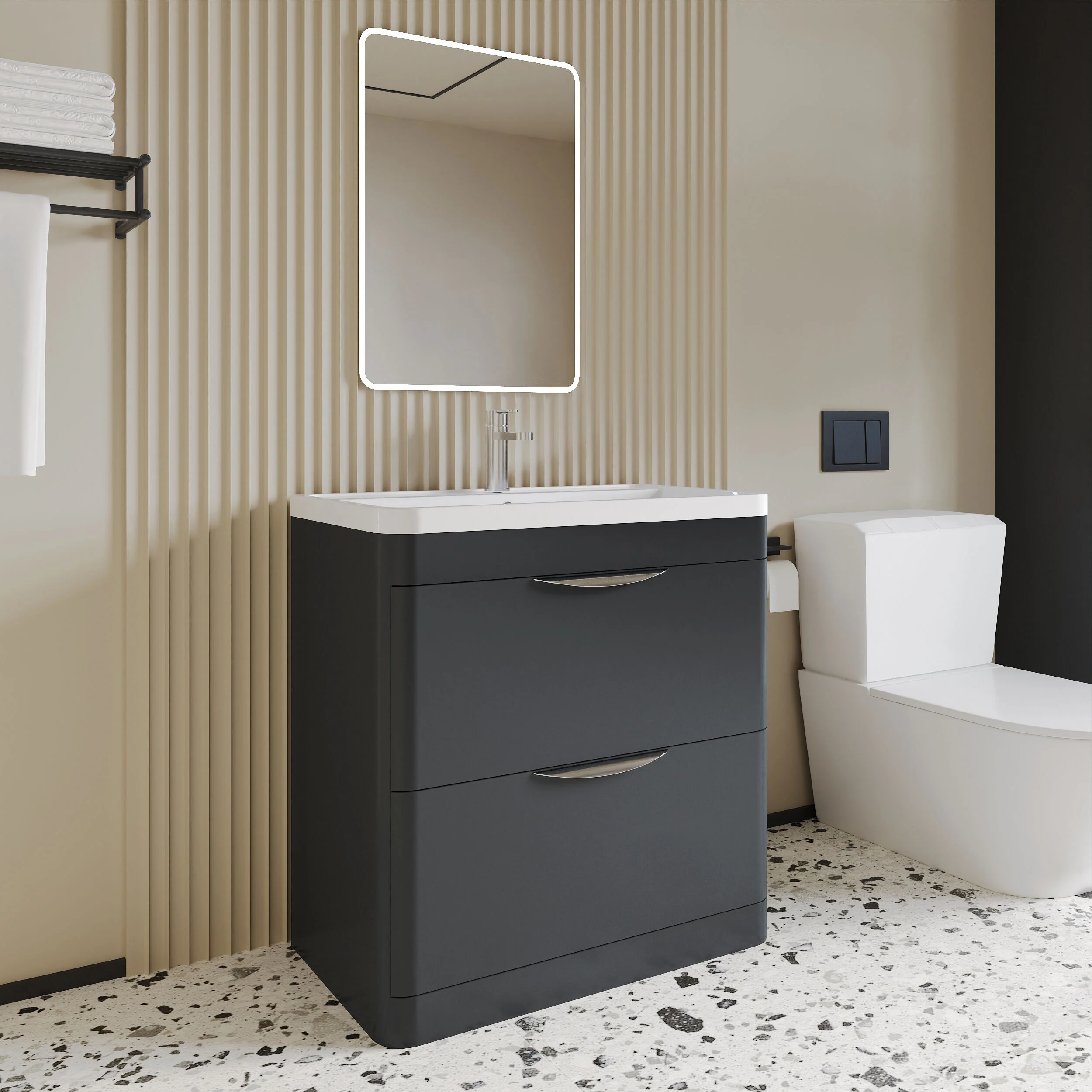 Aldershawe Floor Standing 2 Drawer Bathroom Vanity Basin Unit with Ceramic Basin, 800mm - Image 8