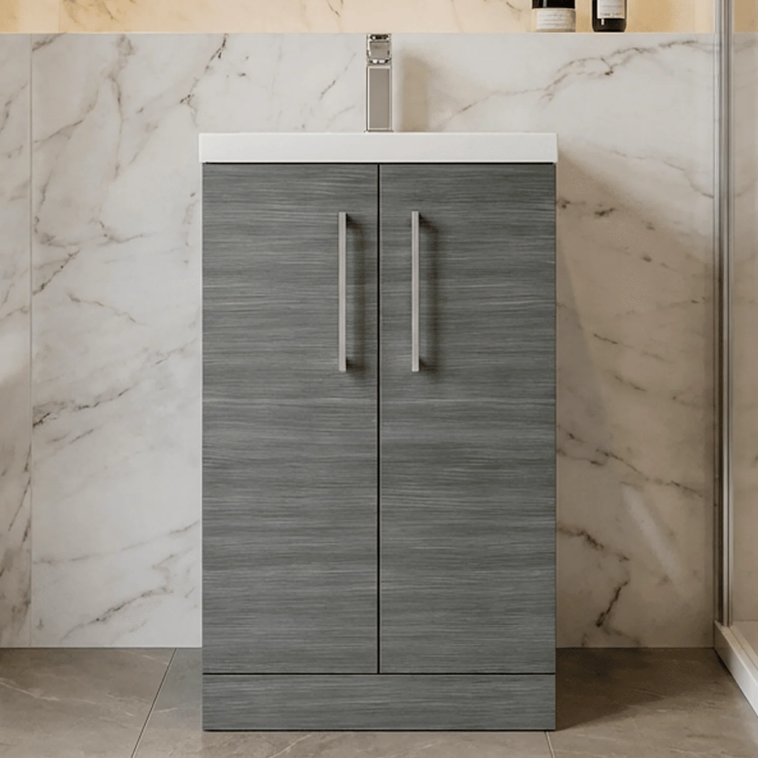 Bramshall Floor Standing Cloakroom Vanity Basin Unit with Choice of Finish, Handle Finish and Size