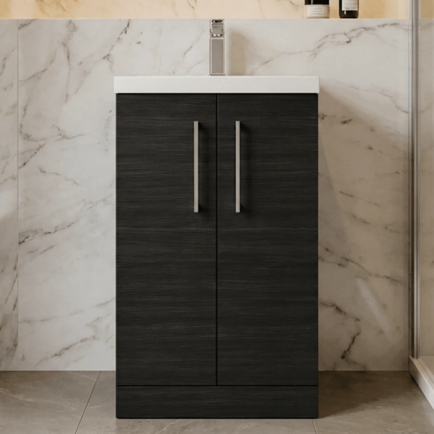 Bramshall Floor Standing Cloakroom Vanity Basin Unit with Choice of Finish, Handle Finish and Size - Image 2