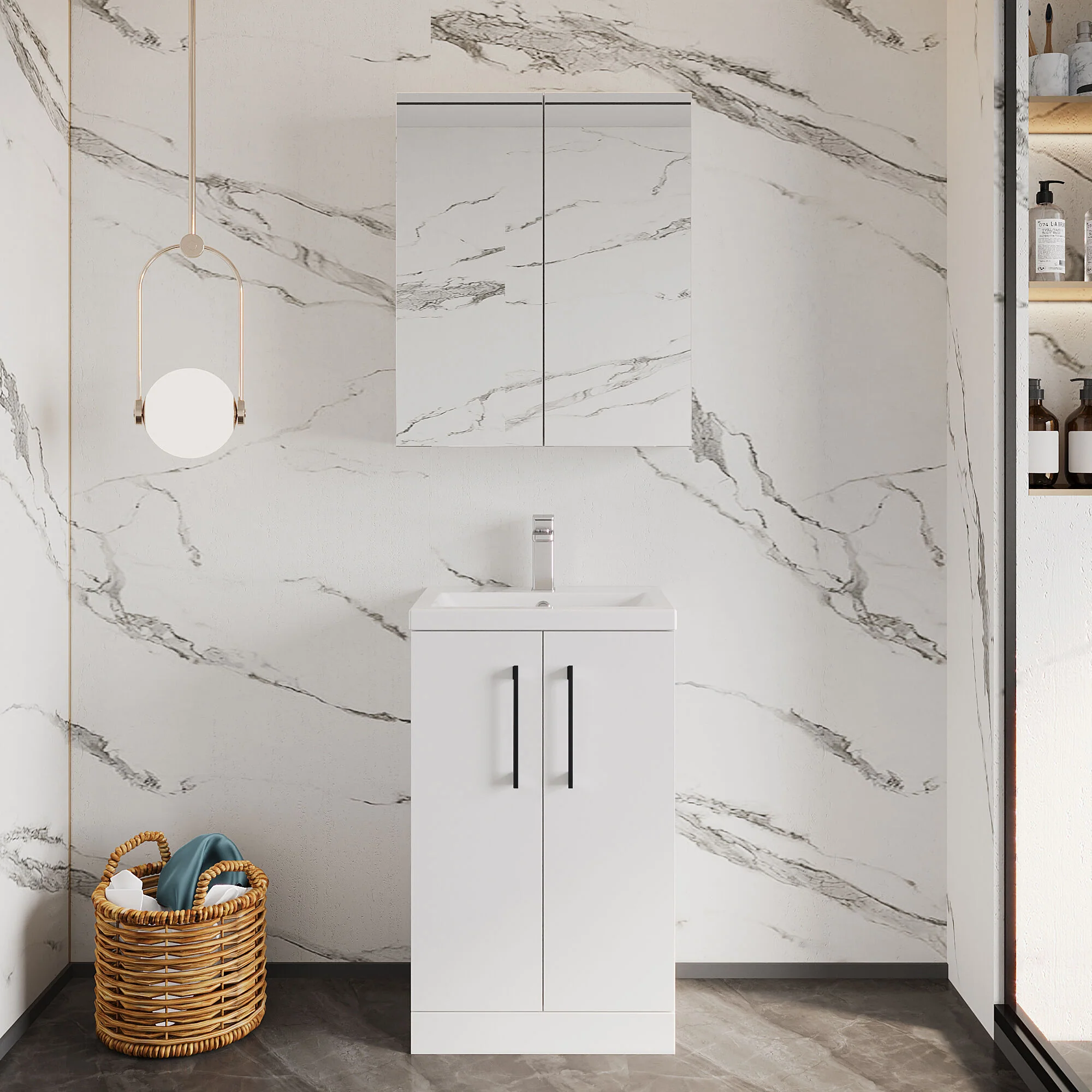 Bramshall Floor Standing Cloakroom Vanity Basin Unit with Choice of Finish, Handle Finish and Size - Image 21