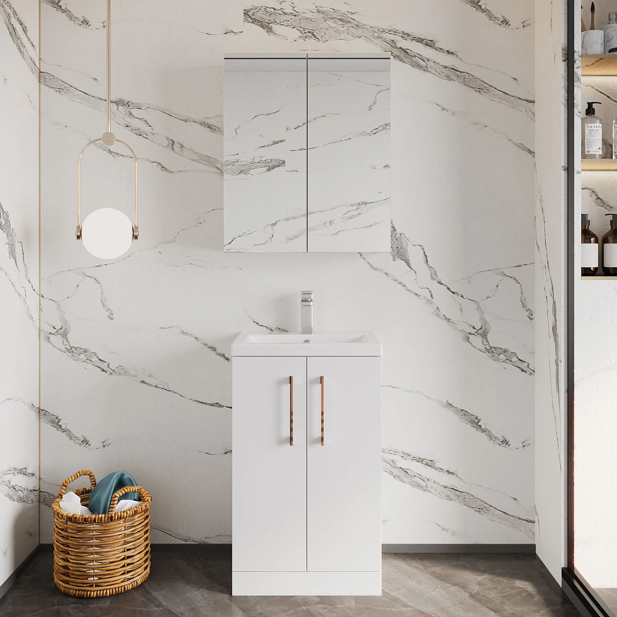 Bramshall Floor Standing Cloakroom Vanity Basin Unit with Choice of Finish, Handle Finish and Size - Image 22