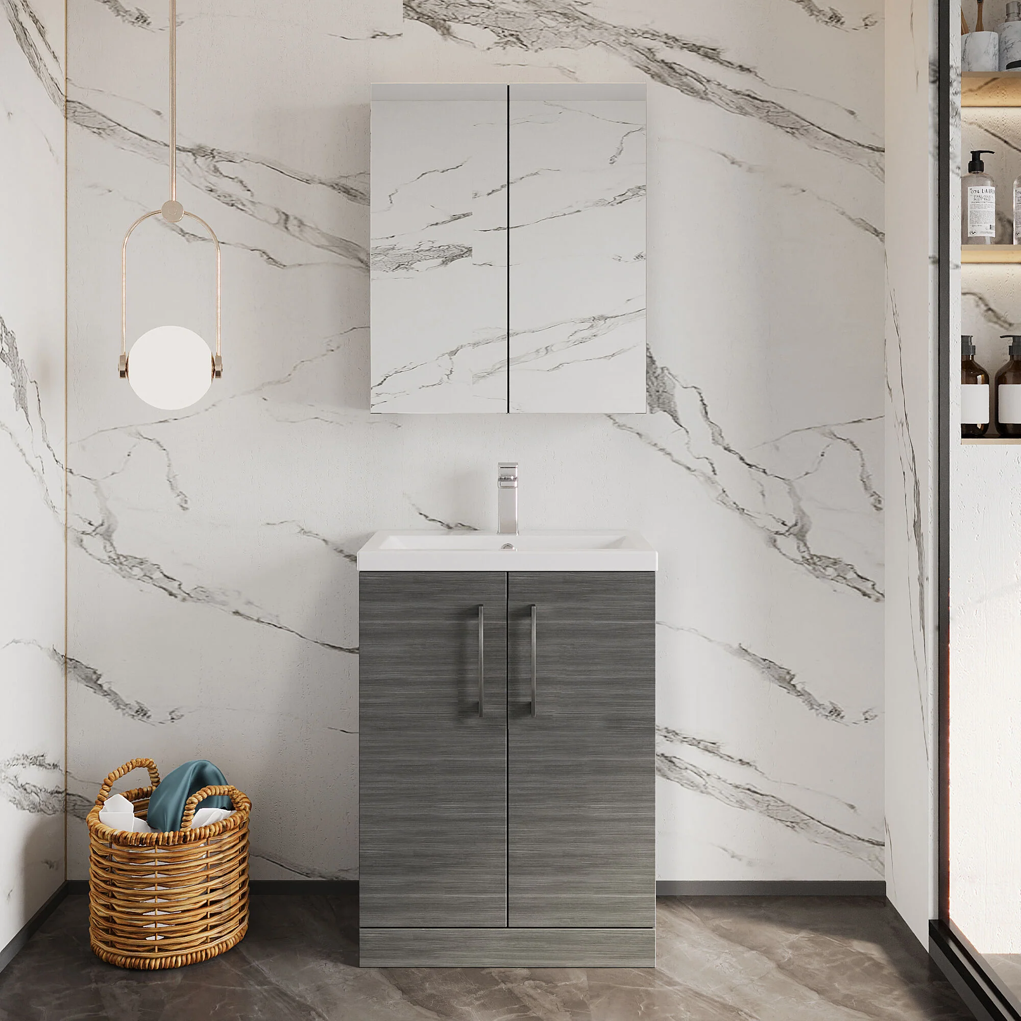 Bramshall Floor Standing Cloakroom Vanity Basin Unit with Choice of Finish, Handle Finish and Size - Image 28