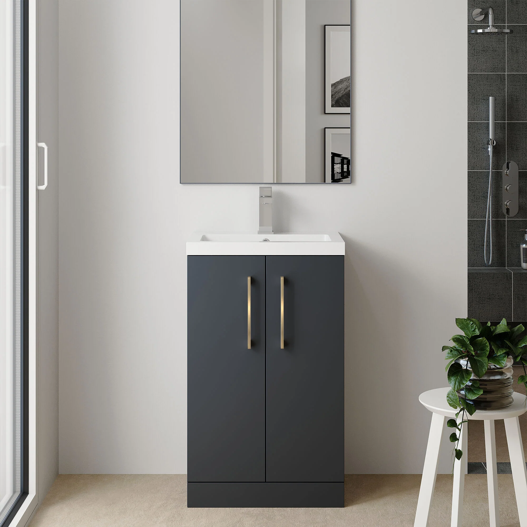Bramshall Floor Standing Cloakroom Vanity Basin Unit with Choice of Finish, Handle Finish and Size - Image 39