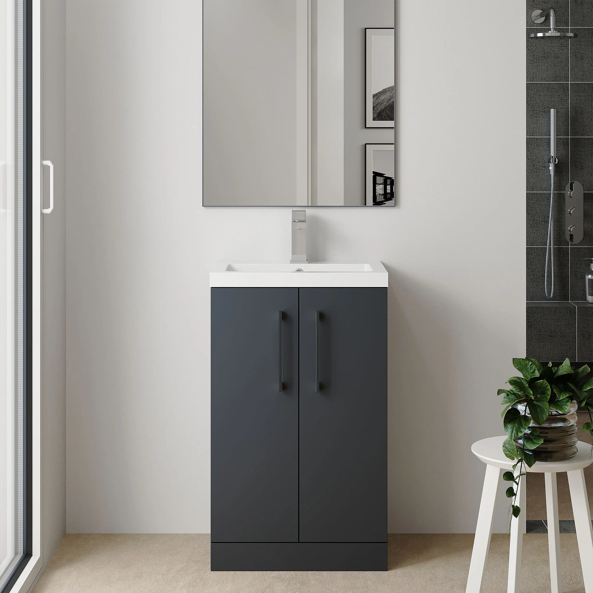 Bramshall Floor Standing Cloakroom Vanity Basin Unit with Choice of Finish, Handle Finish and Size - Image 40