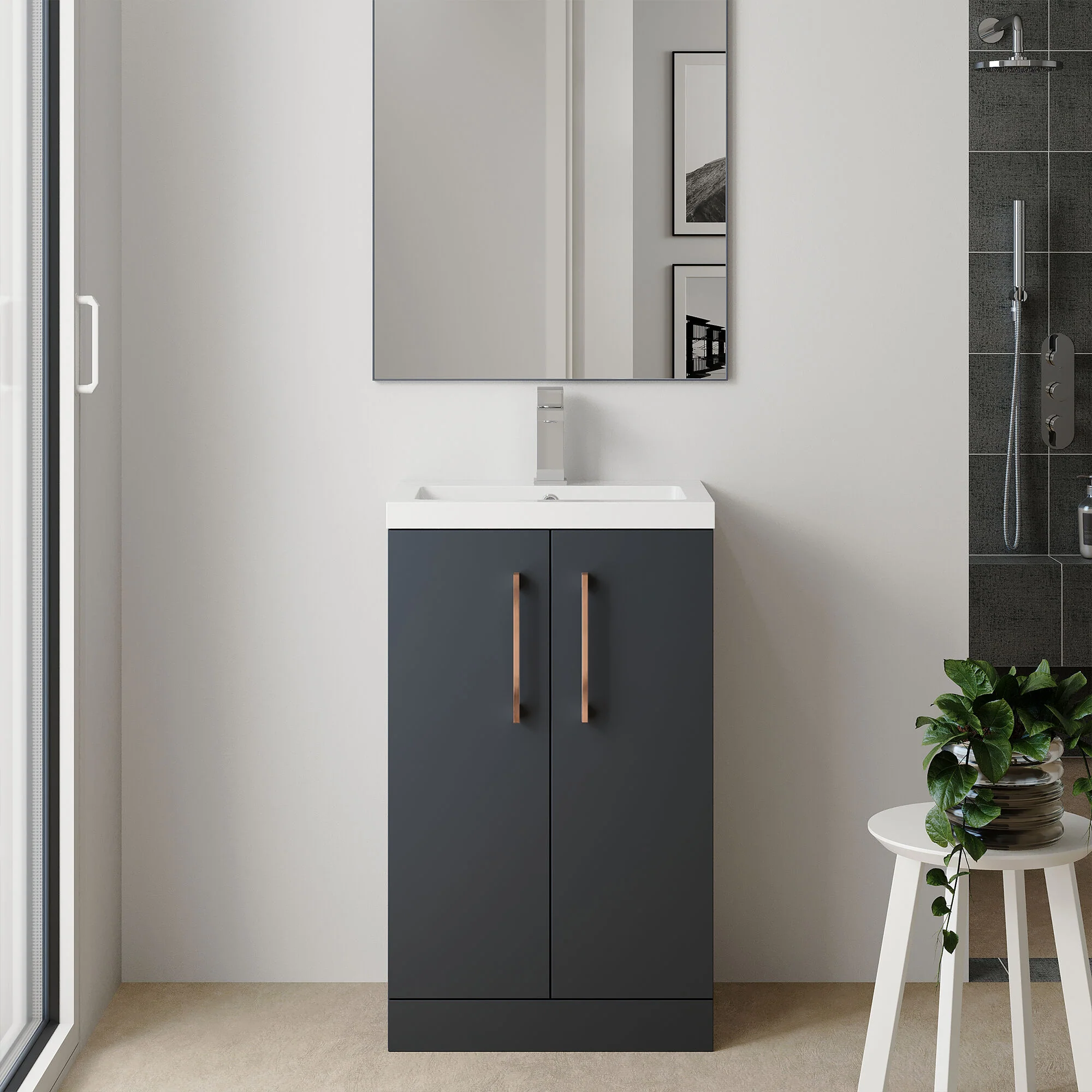 Bramshall Floor Standing Cloakroom Vanity Basin Unit with Choice of Finish, Handle Finish and Size - Image 41