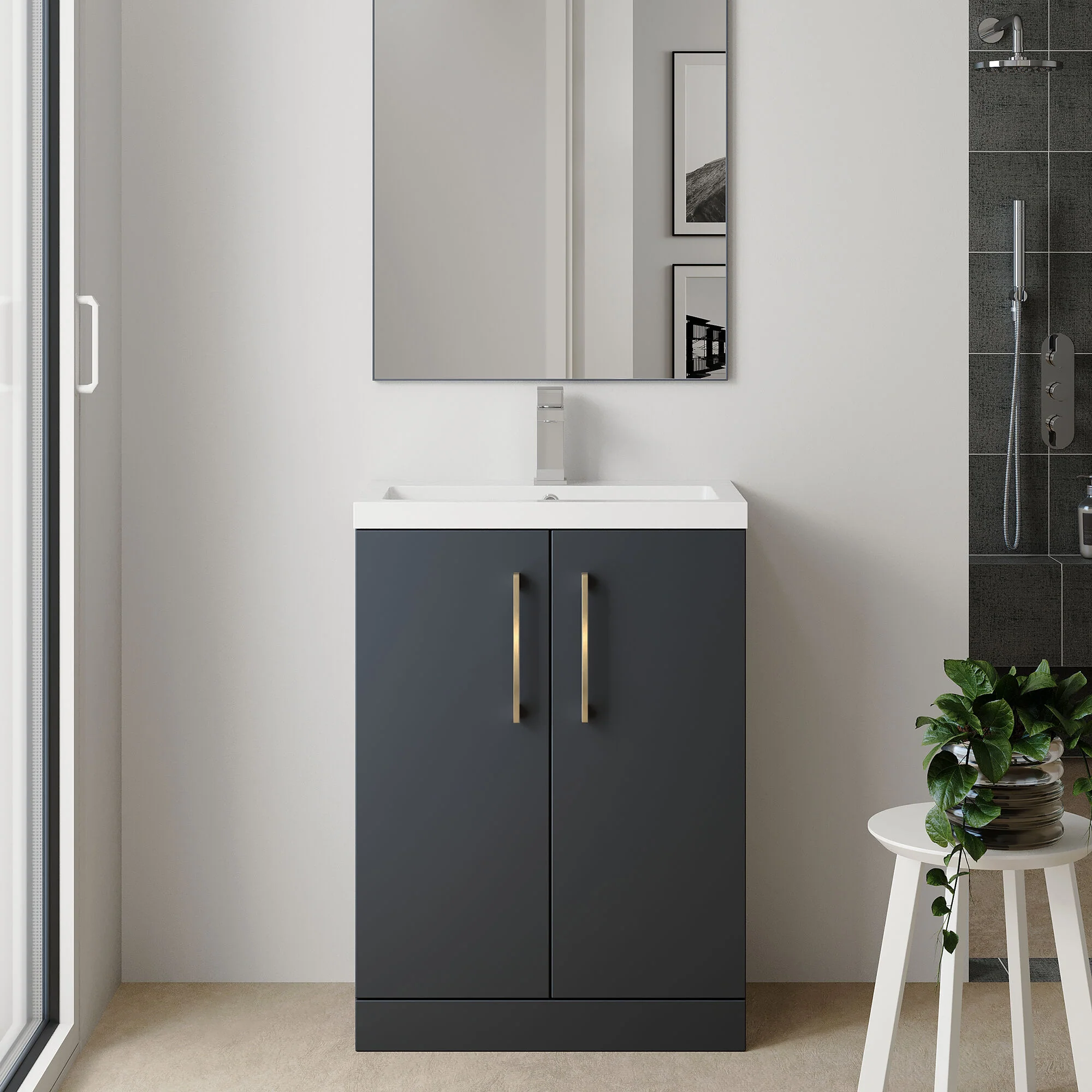 Bramshall Floor Standing Cloakroom Vanity Basin Unit with Choice of Finish, Handle Finish and Size - Image 44