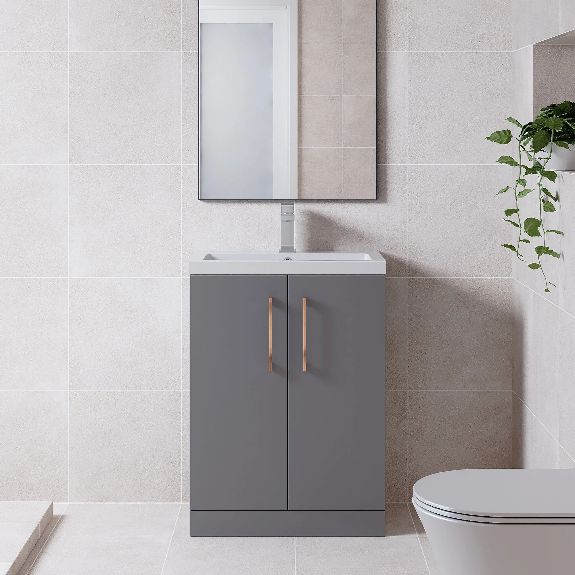 Bramshall Floor Standing Cloakroom Vanity Basin Unit with Choice of Finish, Handle Finish and Size - Image 56