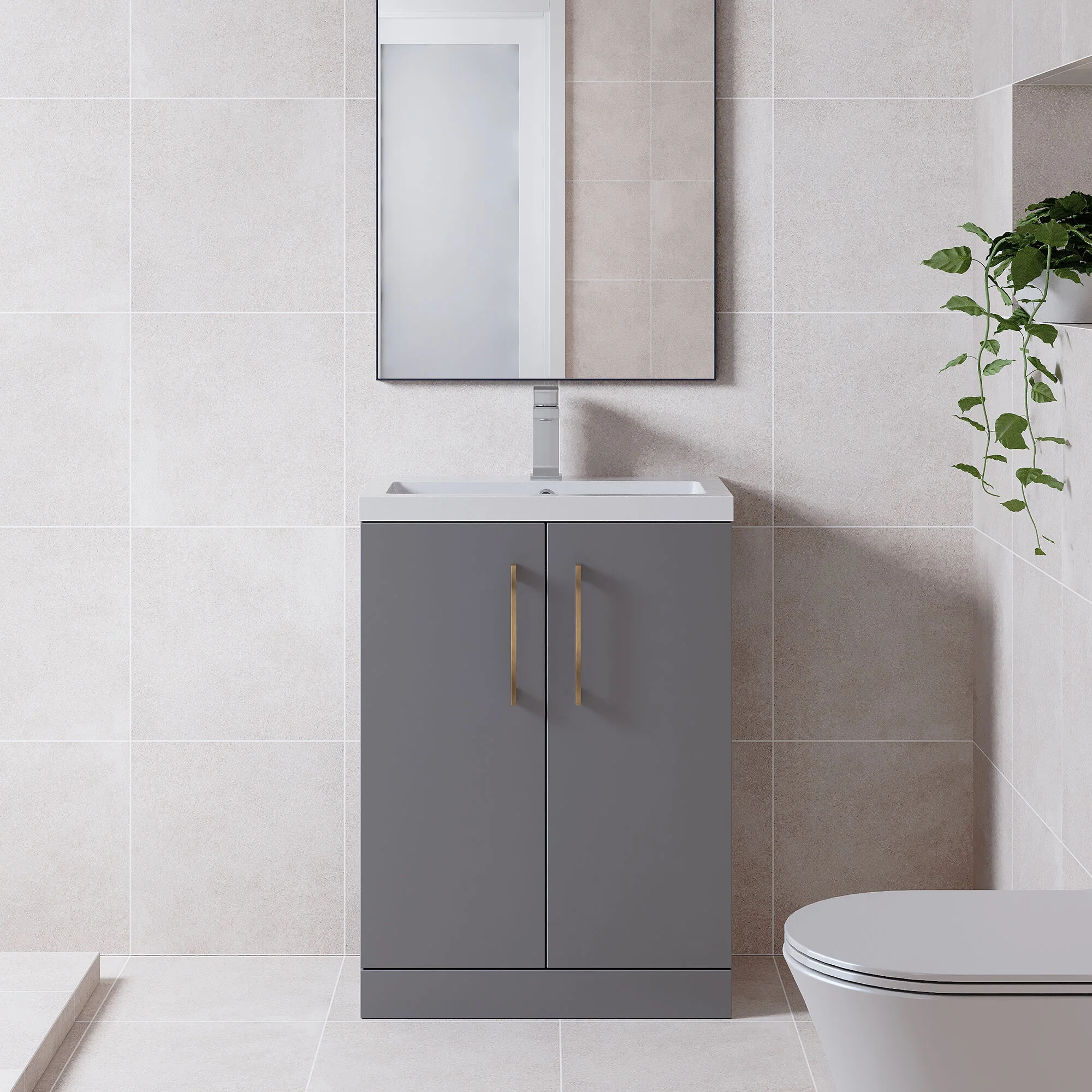 Bramshall Floor Standing Cloakroom Vanity Basin Unit with Choice of Finish, Handle Finish and Size - Image 57