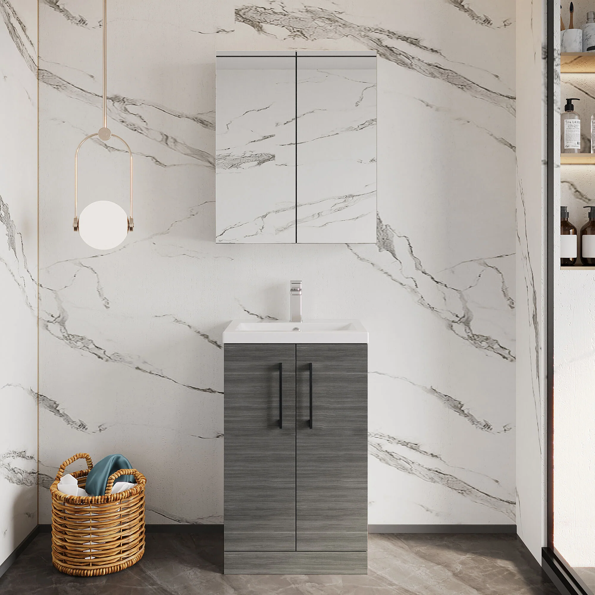 Bramshall Floor Standing Cloakroom Vanity Basin Unit with Choice of Finish, Handle Finish and Size - Image 9