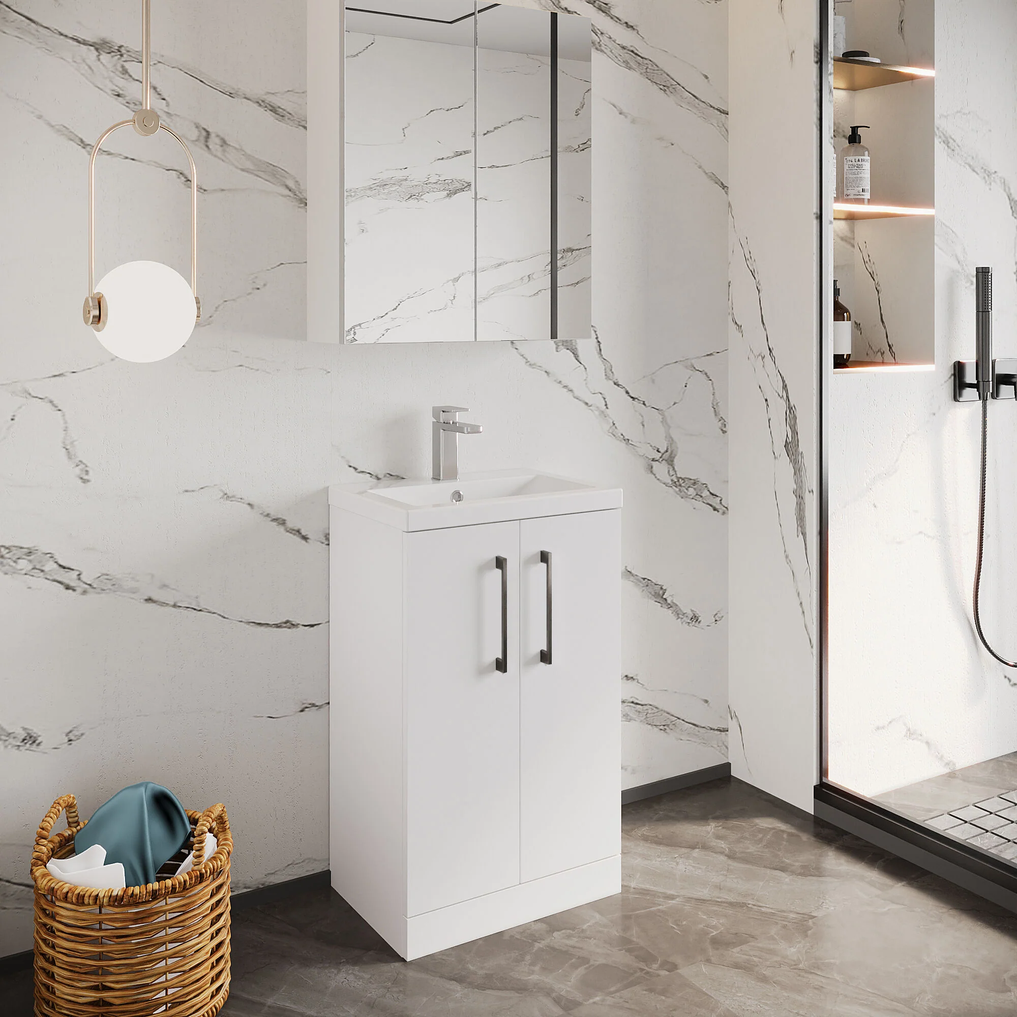 Bramshall Floor Standing Cloakroom Vanity Basin Unit with Choice of Finish, Handle Finish and Size - Image 96