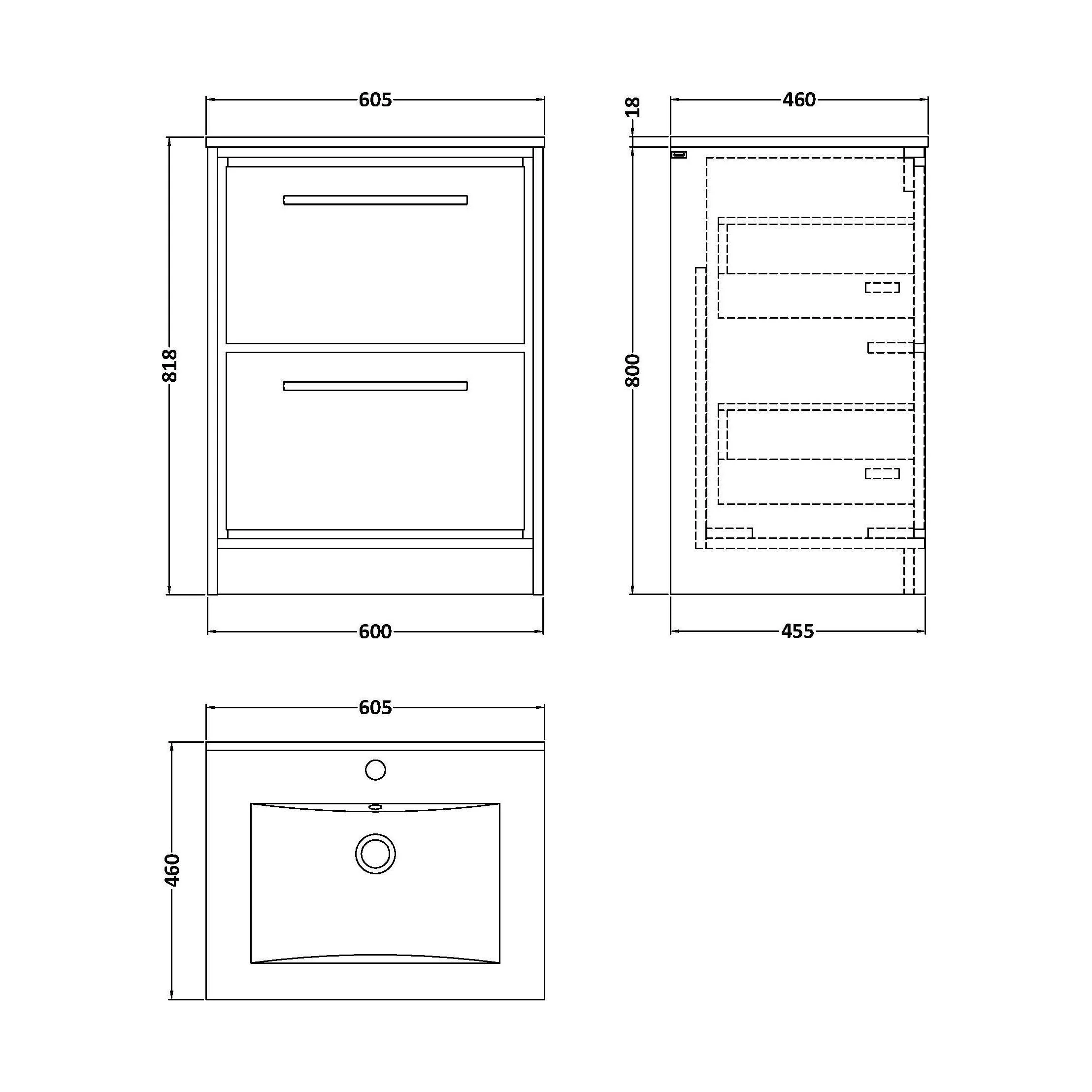 Longnor Floor Standing 2 Drawer Vanity Unit - Choice of Colour, Basin Type and Size - Image 26