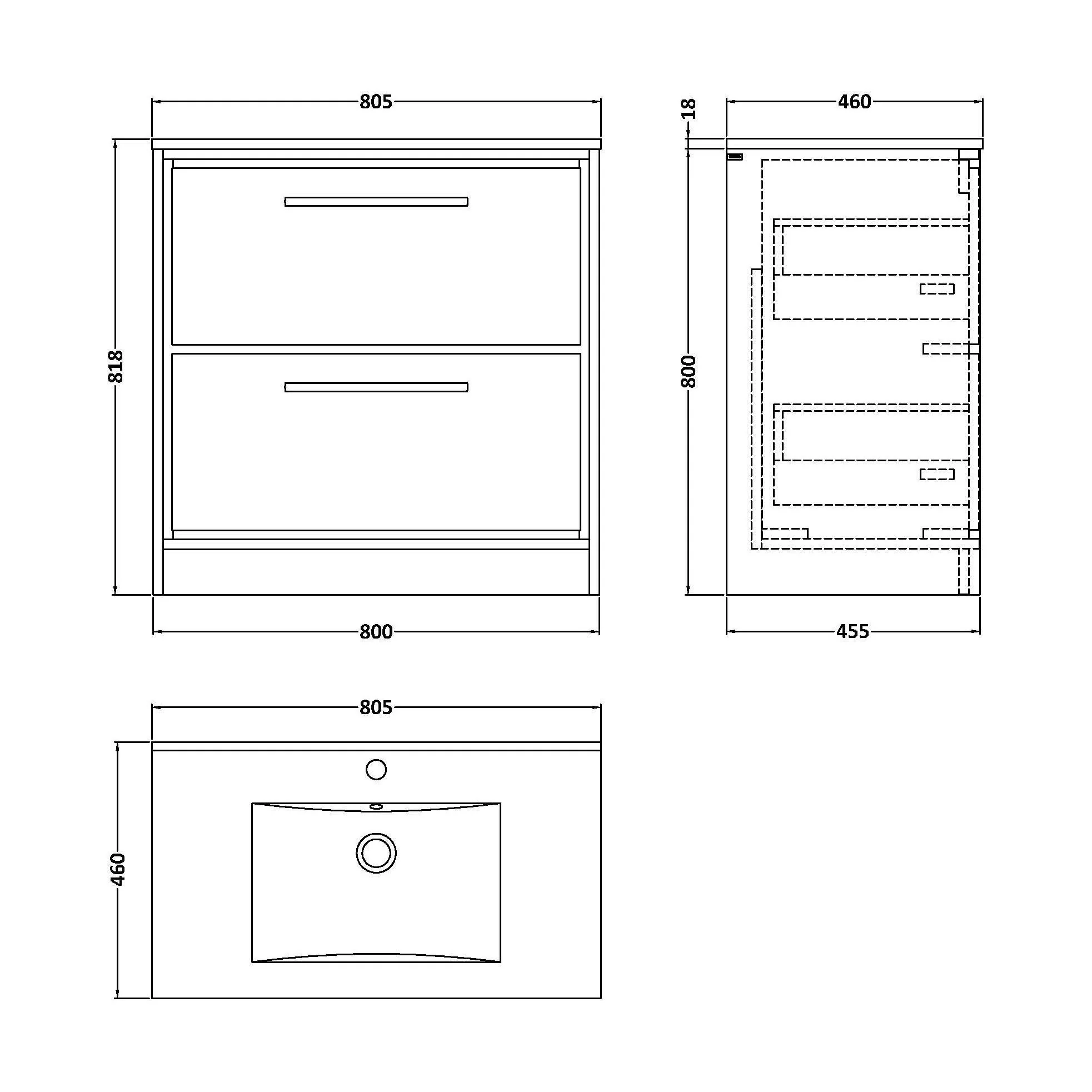 Longnor Floor Standing 2 Drawer Vanity Unit - Choice of Colour, Basin Type and Size - Image 31