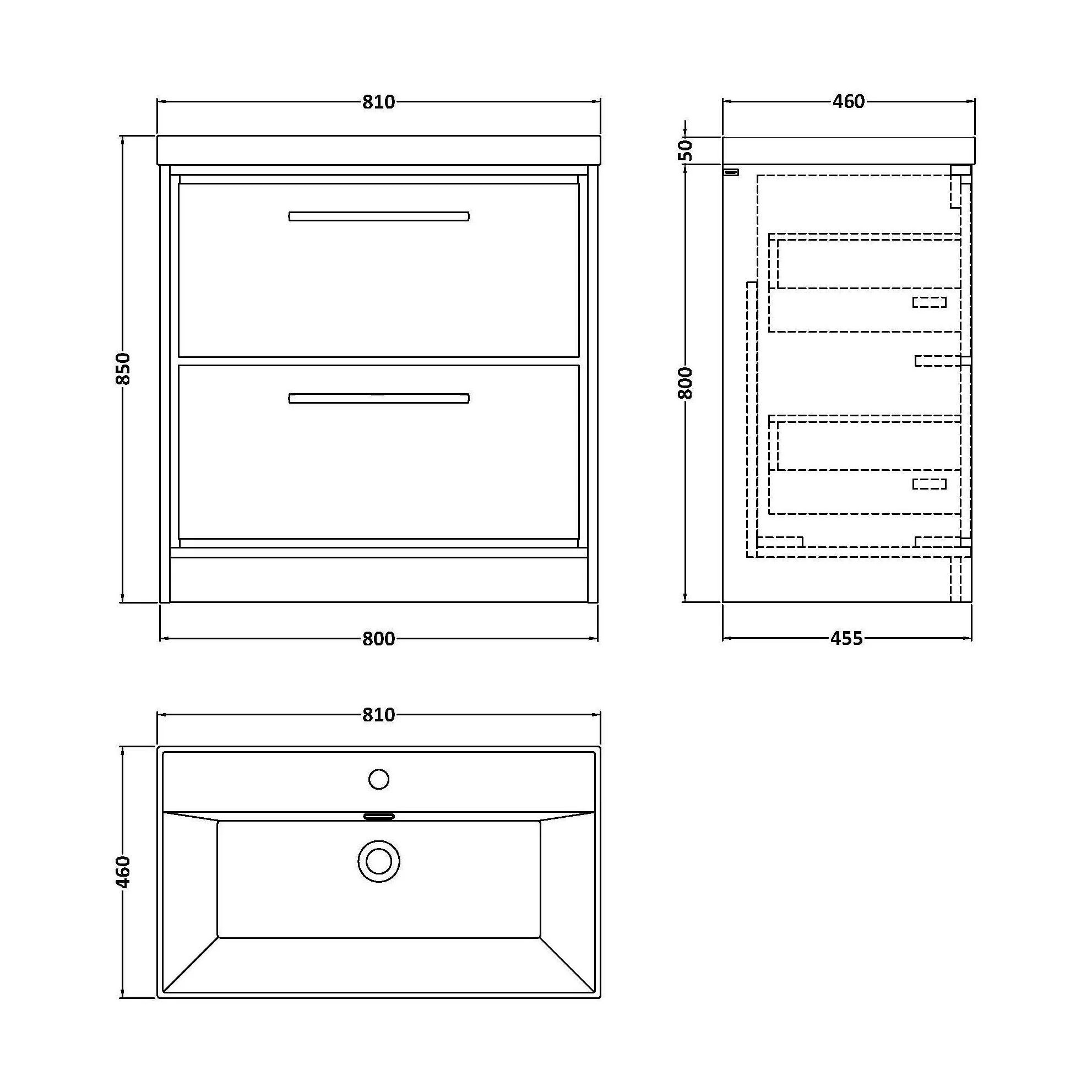 Longnor Floor Standing 2 Drawer Vanity Unit - Choice of Colour, Basin Type and Size - Image 32