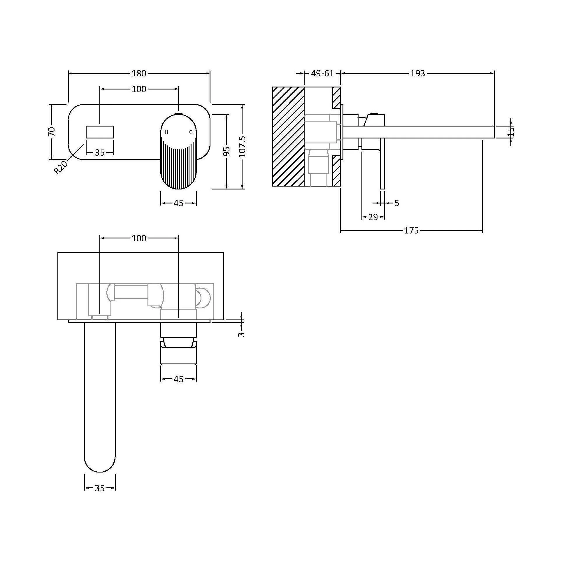 Fluted 2TH W/M Basin Mixer with Plate - Image 2