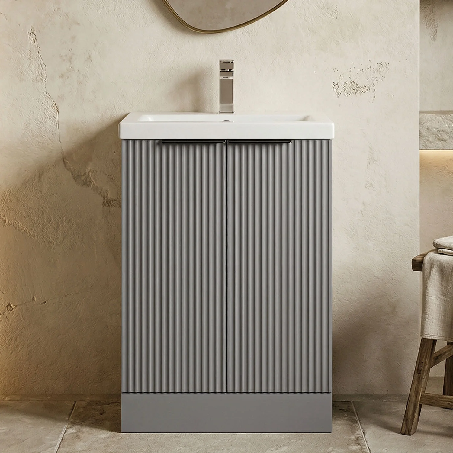 Tixall Fluted Front Floor Standing Vanity Basin Unit with Choice of Size, Colour and Handle Options - Image 10