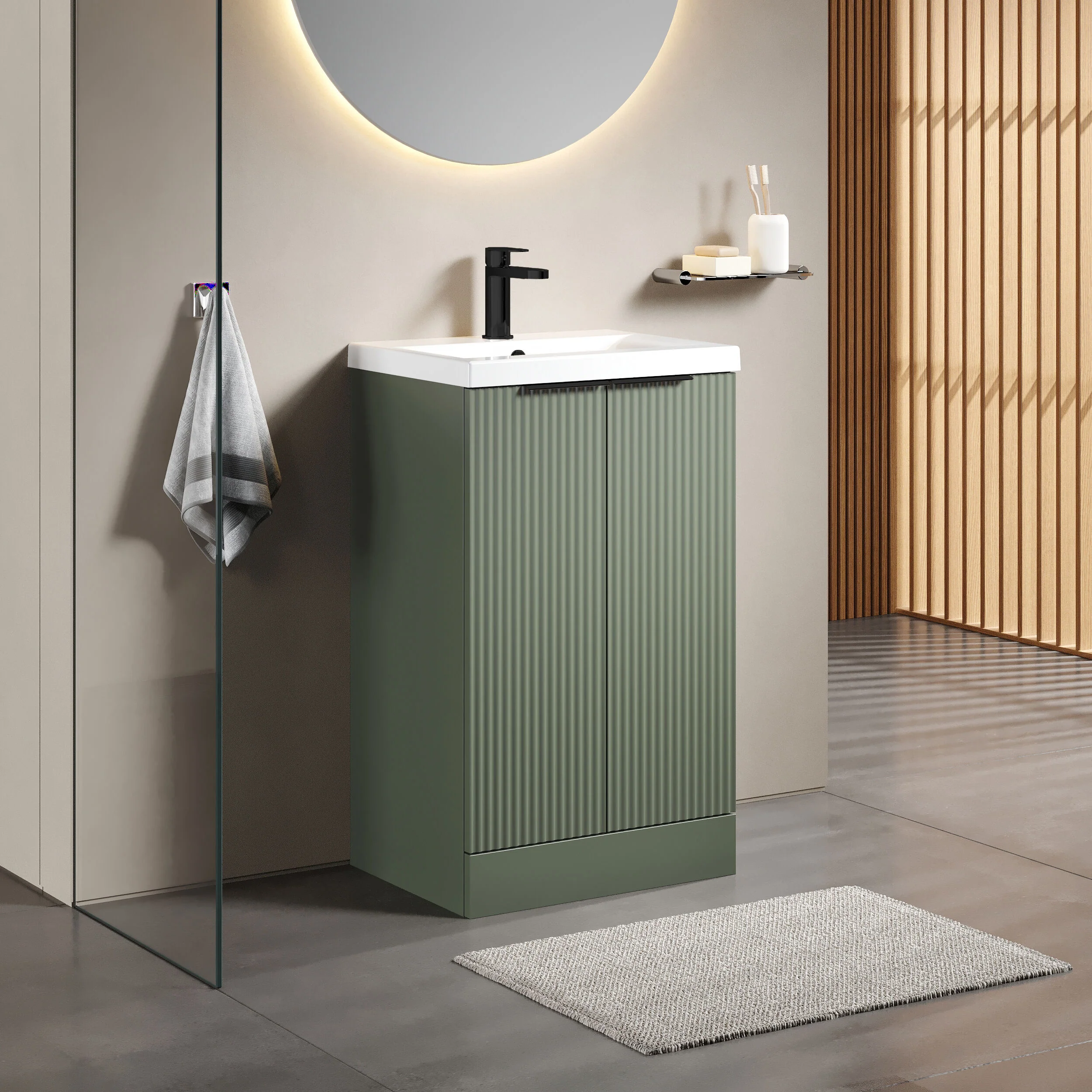 Tixall Fluted Front Floor Standing Vanity Basin Unit with Choice of Size, Colour and Handle Options - Image 101