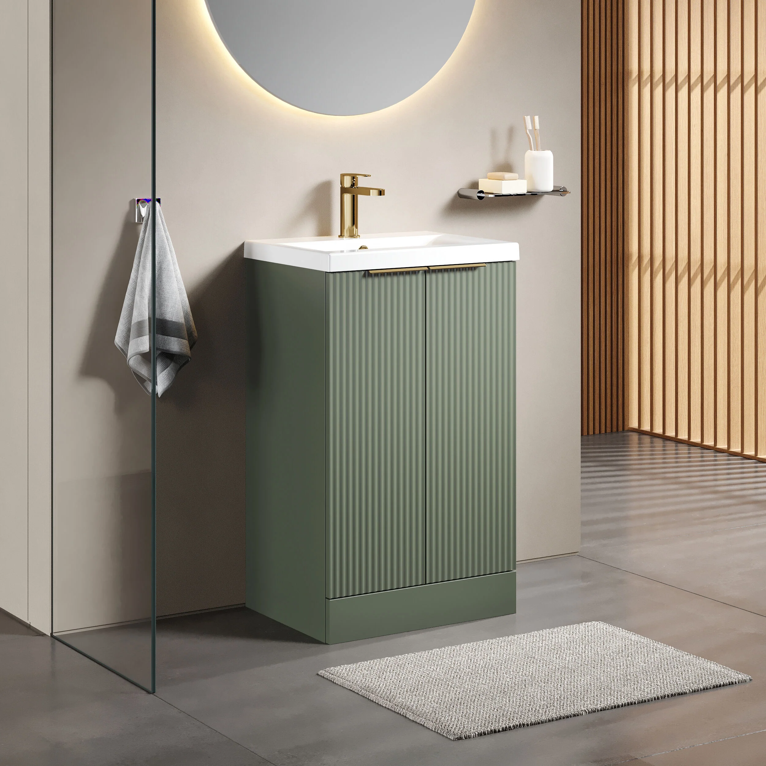 Tixall Fluted Front Floor Standing Vanity Basin Unit with Choice of Size, Colour and Handle Options - Image 102