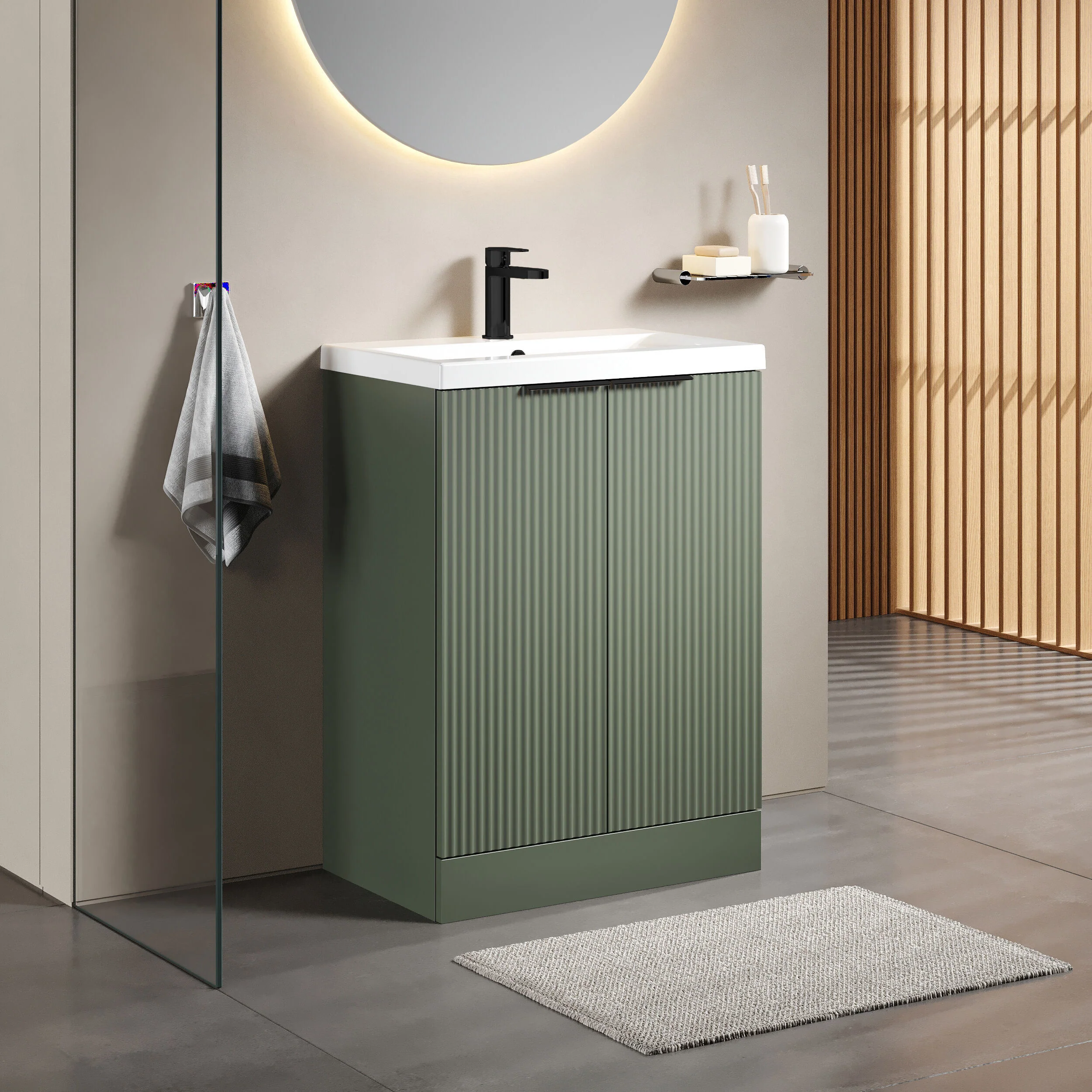 Tixall Fluted Front Floor Standing Vanity Basin Unit with Choice of Size, Colour and Handle Options - Image 103