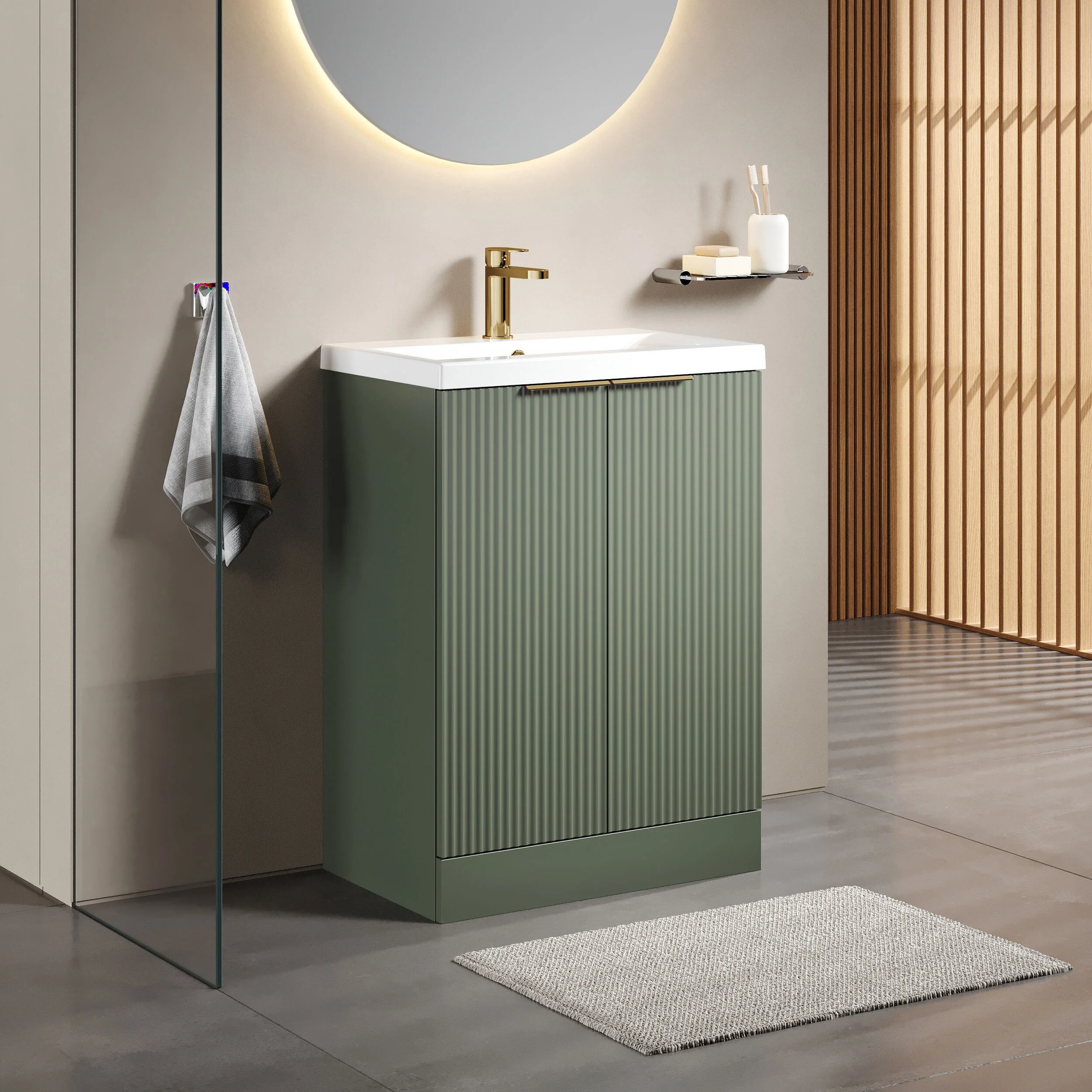 Tixall Fluted Front Floor Standing Vanity Basin Unit with Choice of Size, Colour and Handle Options - Image 104