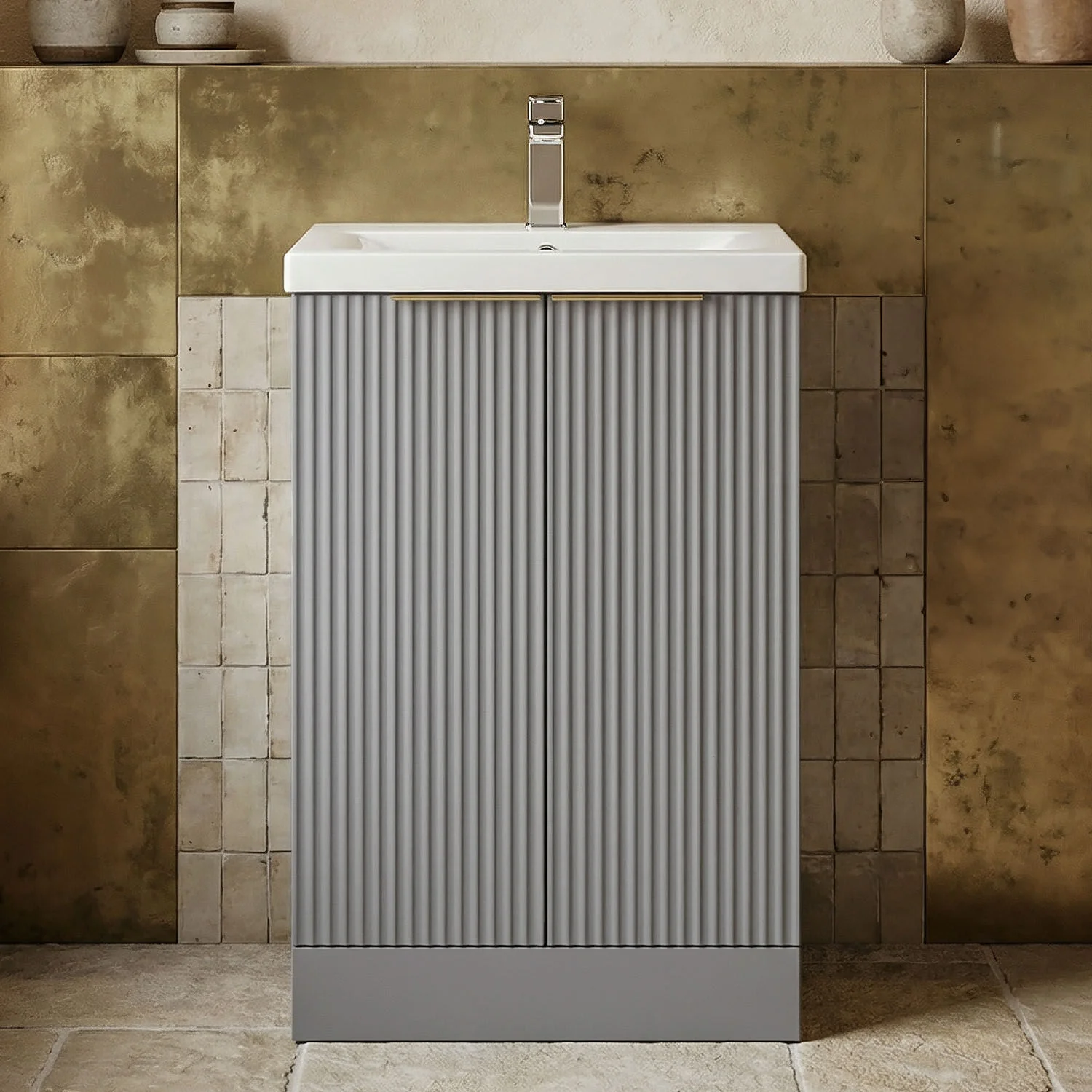 Tixall Fluted Front Floor Standing Vanity Basin Unit with Choice of Size, Colour and Handle Options - Image 11