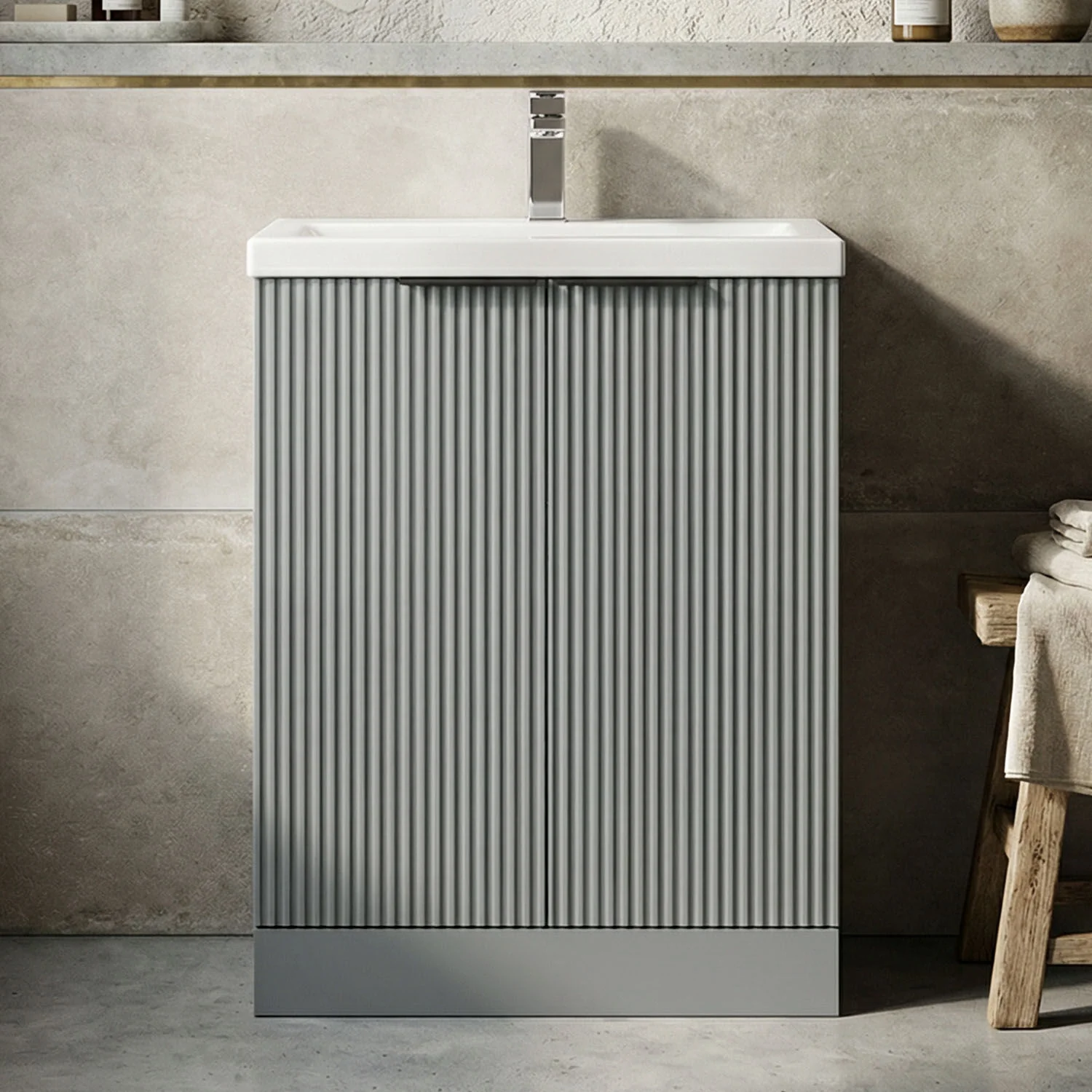 Tixall Fluted Front Floor Standing Vanity Basin Unit with Choice of Size, Colour and Handle Options - Image 12