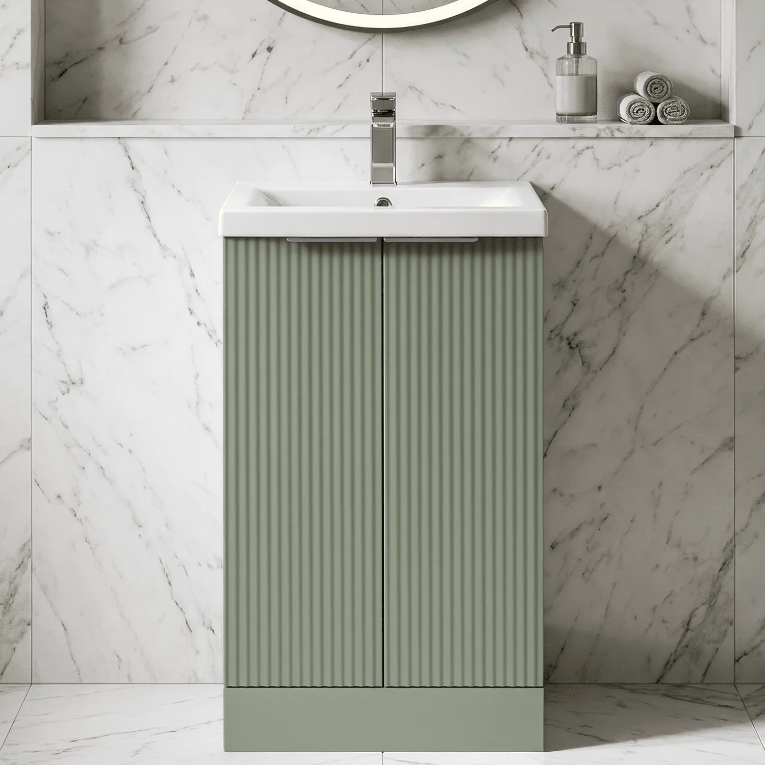 Tixall Fluted Front Floor Standing Vanity Basin Unit with Choice of Size, Colour and Handle Options - Image 16