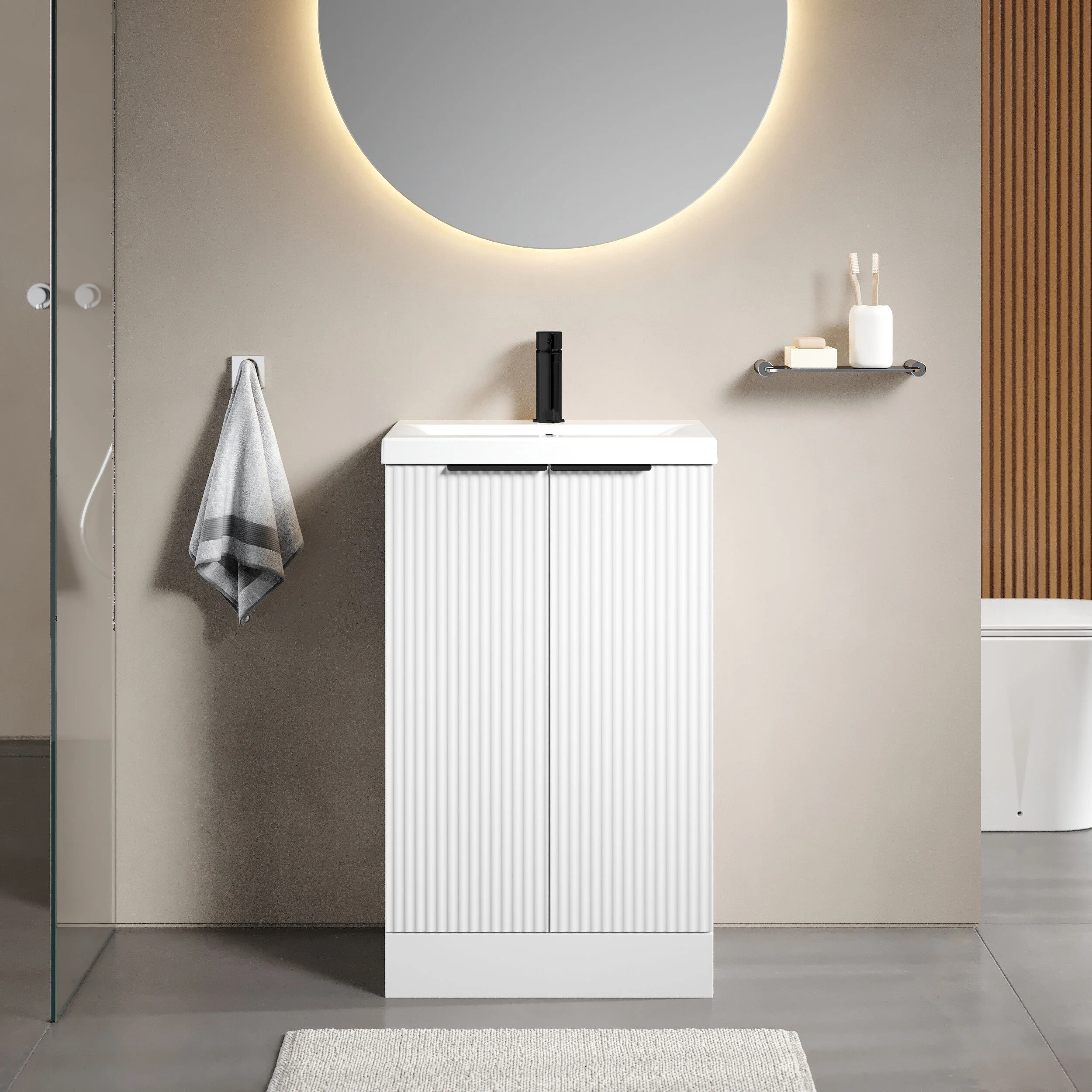 Tixall Fluted Front Floor Standing Vanity Basin Unit with Choice of Size, Colour and Handle Options - Image 22