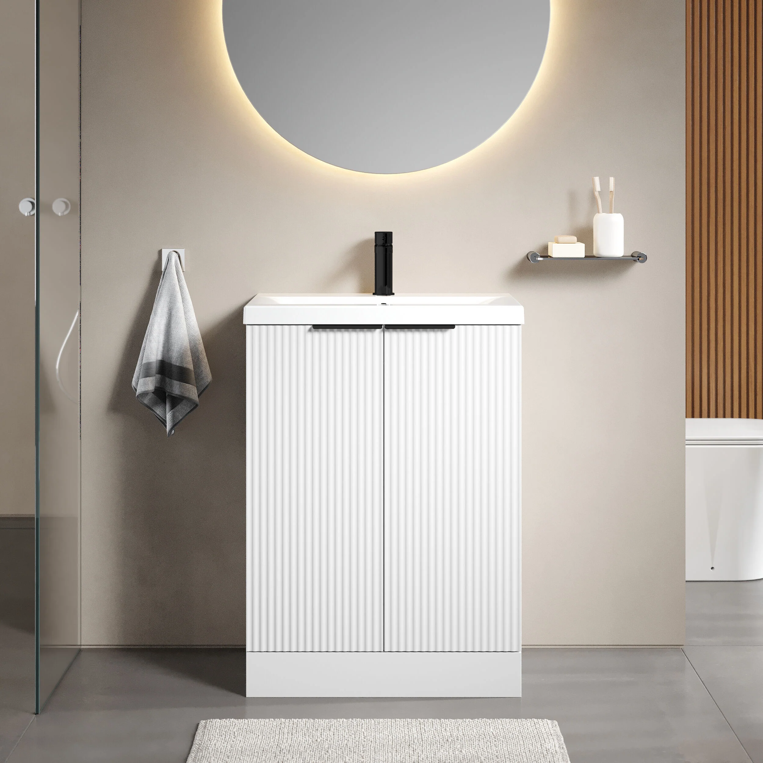 Tixall Fluted Front Floor Standing Vanity Basin Unit with Choice of Size, Colour and Handle Options - Image 25