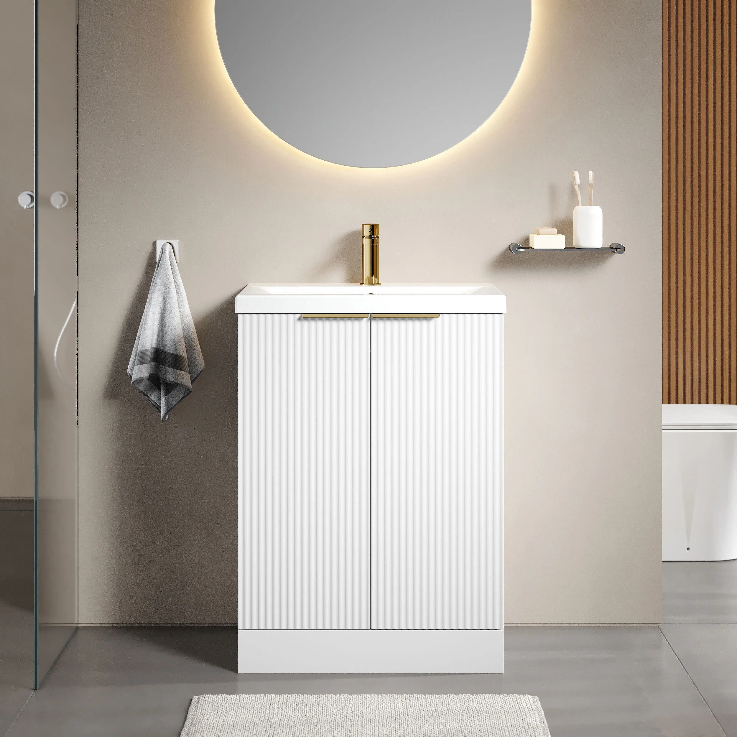Tixall Fluted Front Floor Standing Vanity Basin Unit with Choice of Size, Colour and Handle Options - Image 26