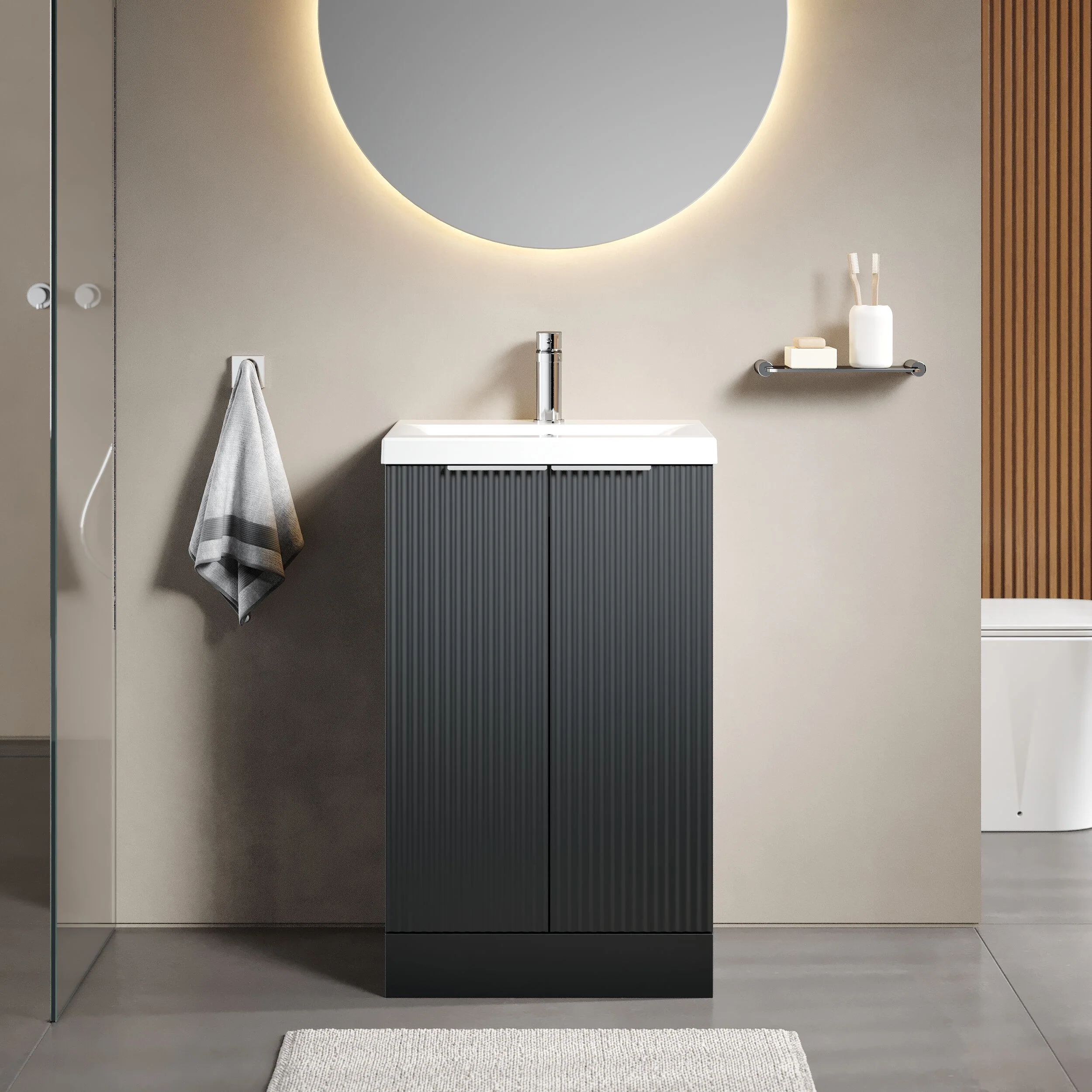 Tixall Fluted Front Floor Standing Vanity Basin Unit with Choice of Size, Colour and Handle Options - Image 27