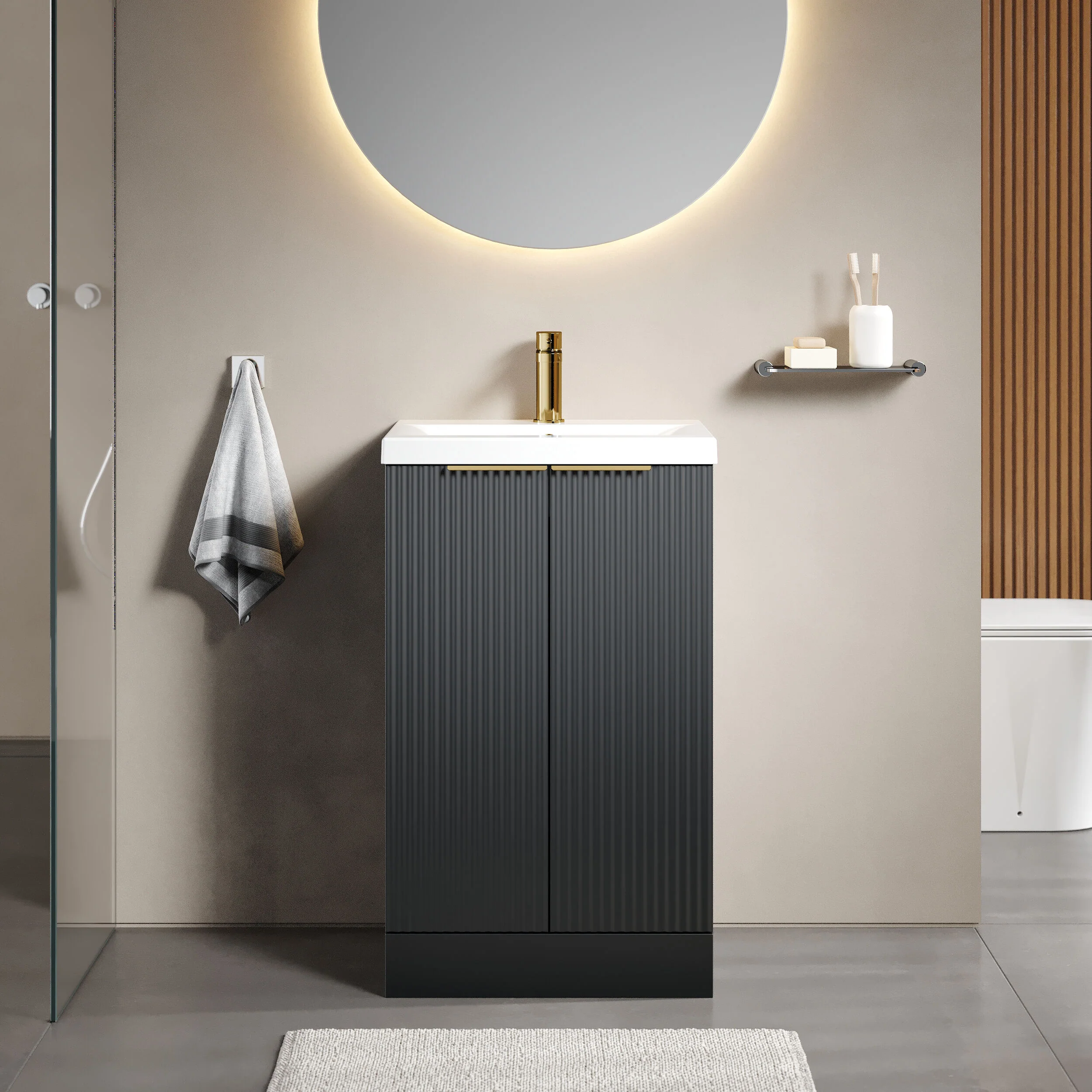 Tixall Fluted Front Floor Standing Vanity Basin Unit with Choice of Size, Colour and Handle Options - Image 29