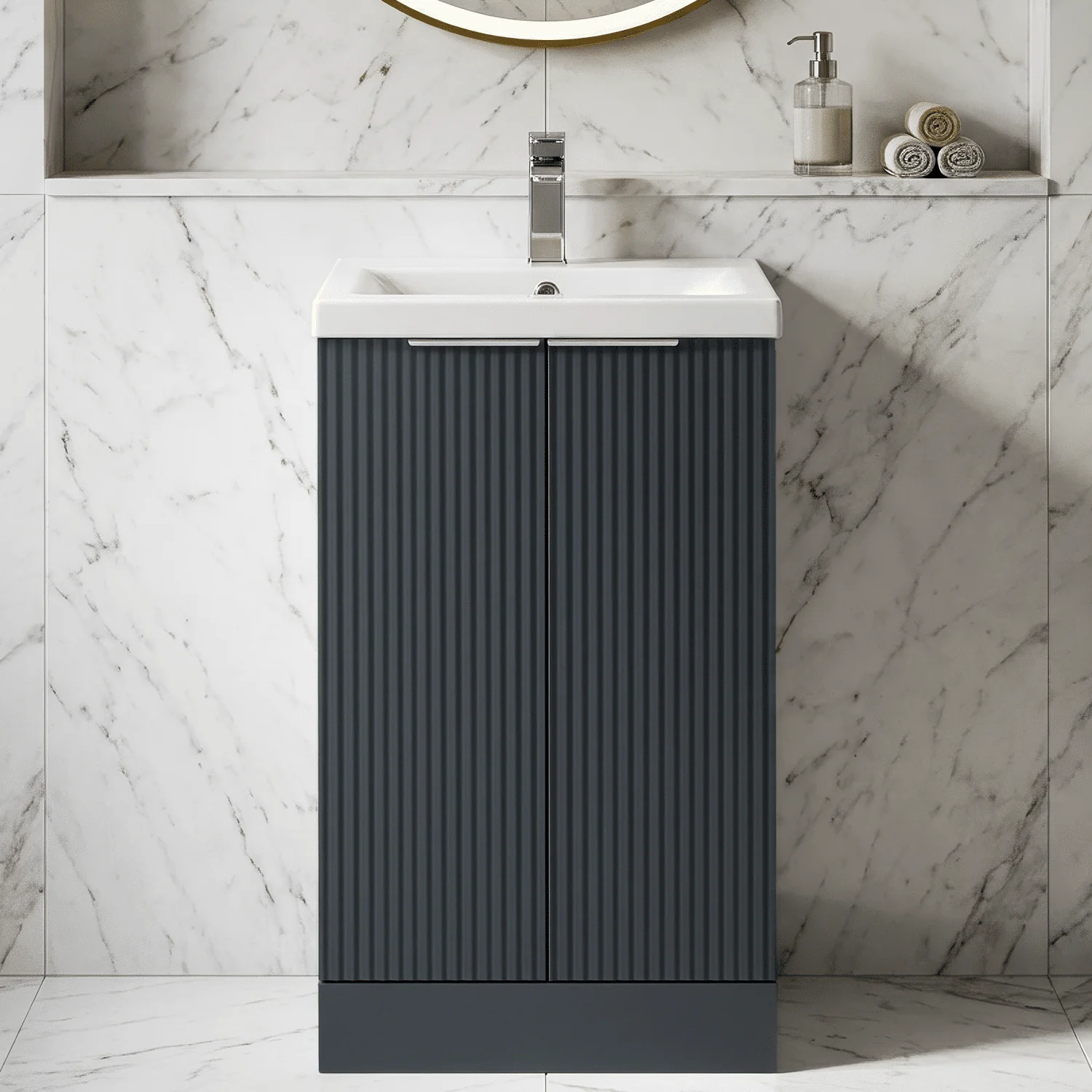 Tixall Fluted Front Floor Standing Vanity Basin Unit with Choice of Size, Colour and Handle Options - Image 3