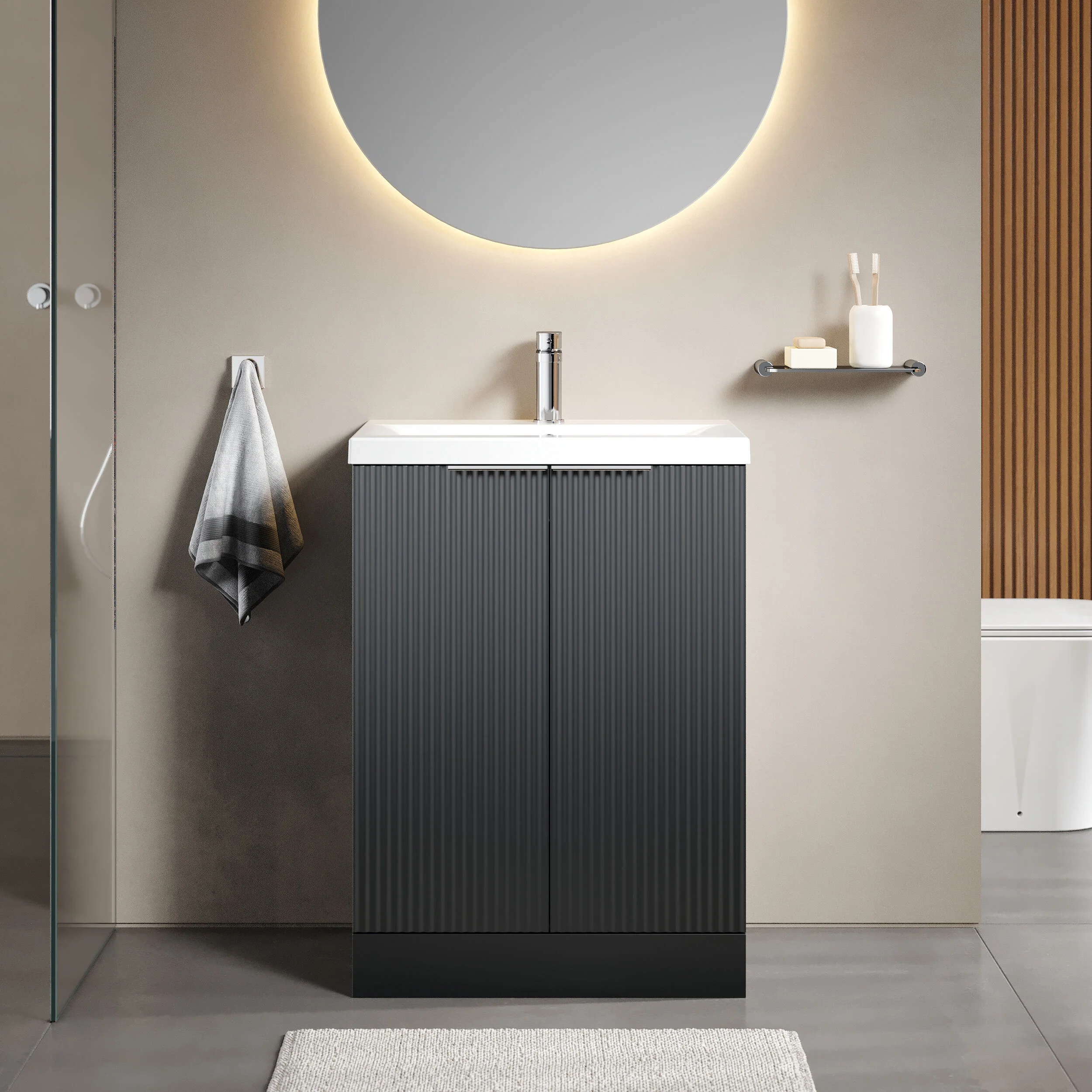 Tixall Fluted Front Floor Standing Vanity Basin Unit with Choice of Size, Colour and Handle Options - Image 30