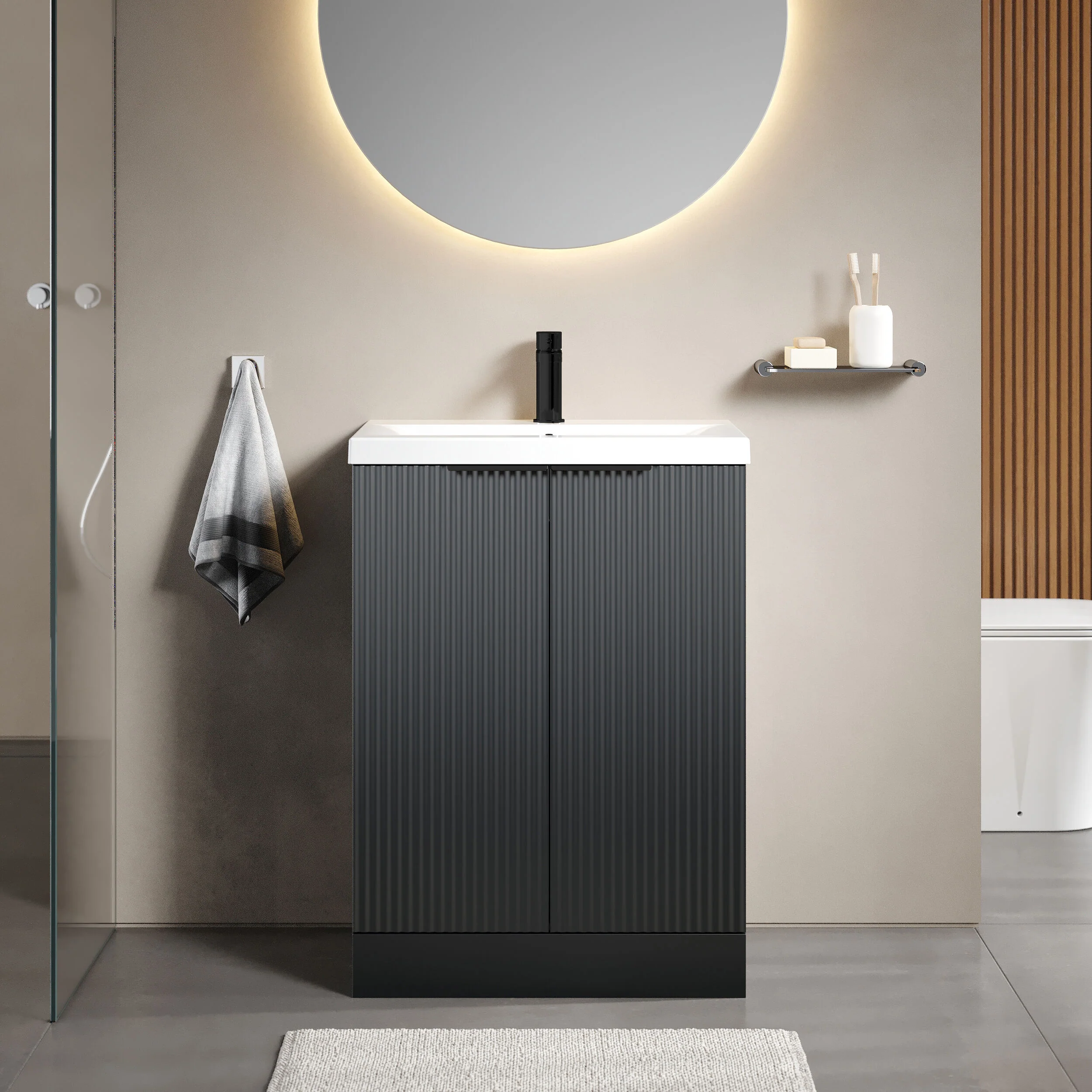 Tixall Fluted Front Floor Standing Vanity Basin Unit with Choice of Size, Colour and Handle Options - Image 31