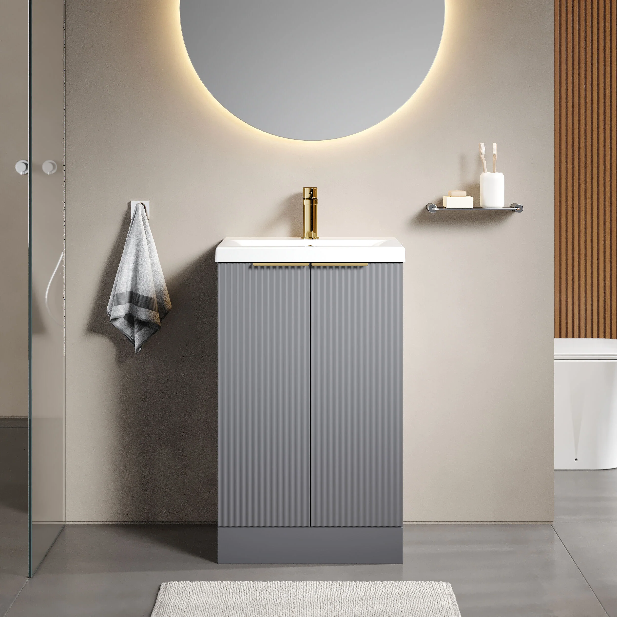 Tixall Fluted Front Floor Standing Vanity Basin Unit with Choice of Size, Colour and Handle Options - Image 35