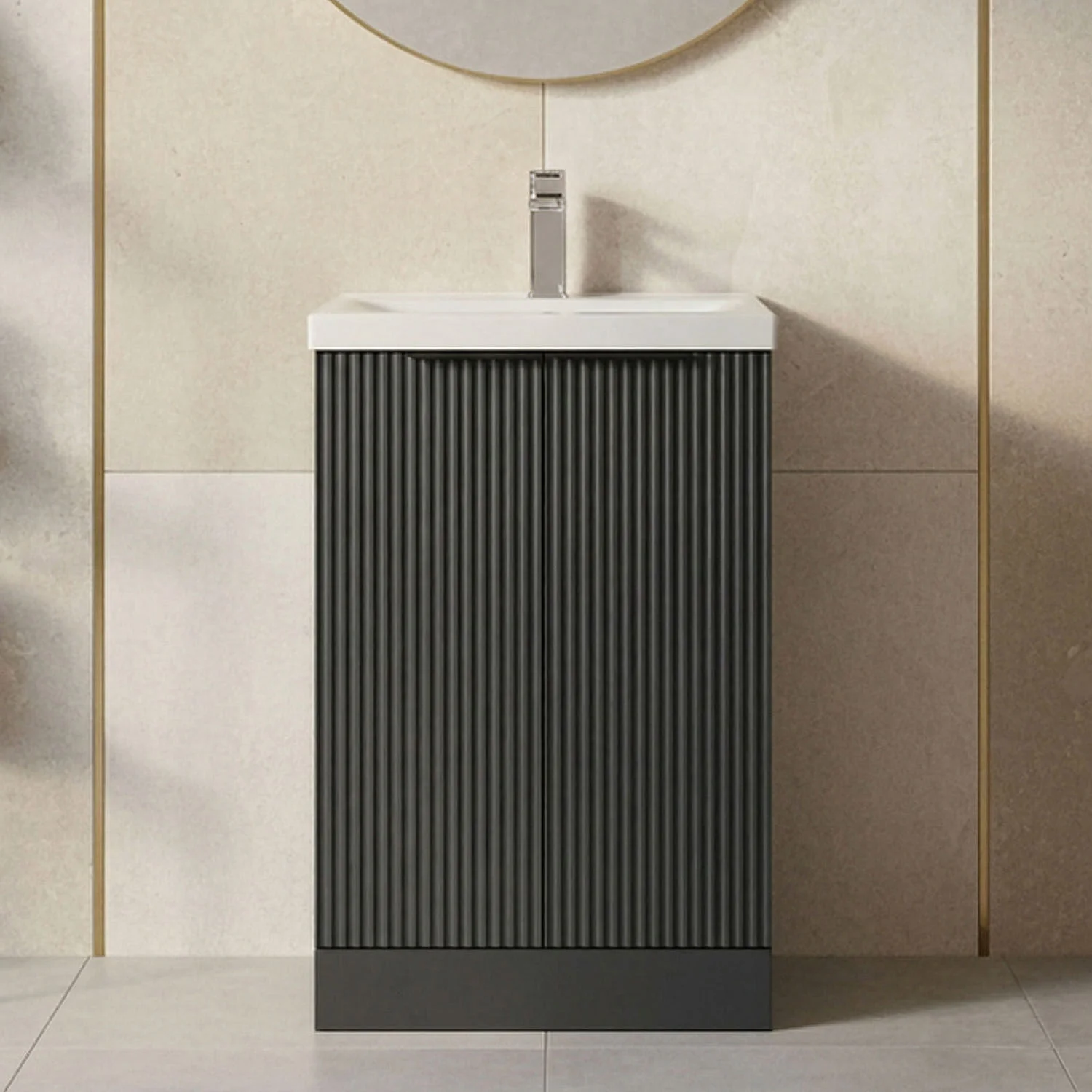 Tixall Fluted Front Floor Standing Vanity Basin Unit with Choice of Size, Colour and Handle Options - Image 4