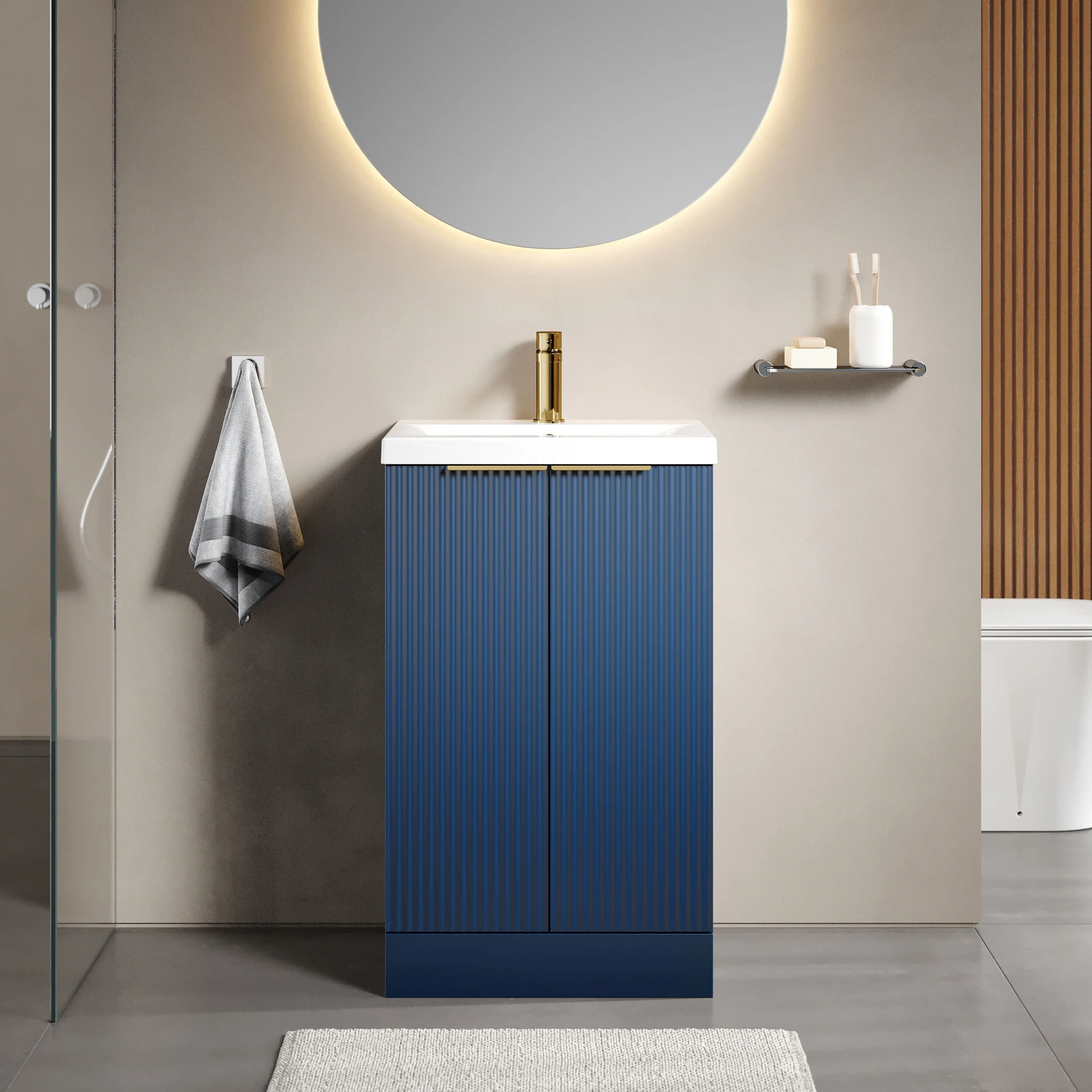 Tixall Fluted Front Floor Standing Vanity Basin Unit with Choice of Size, Colour and Handle Options - Image 40