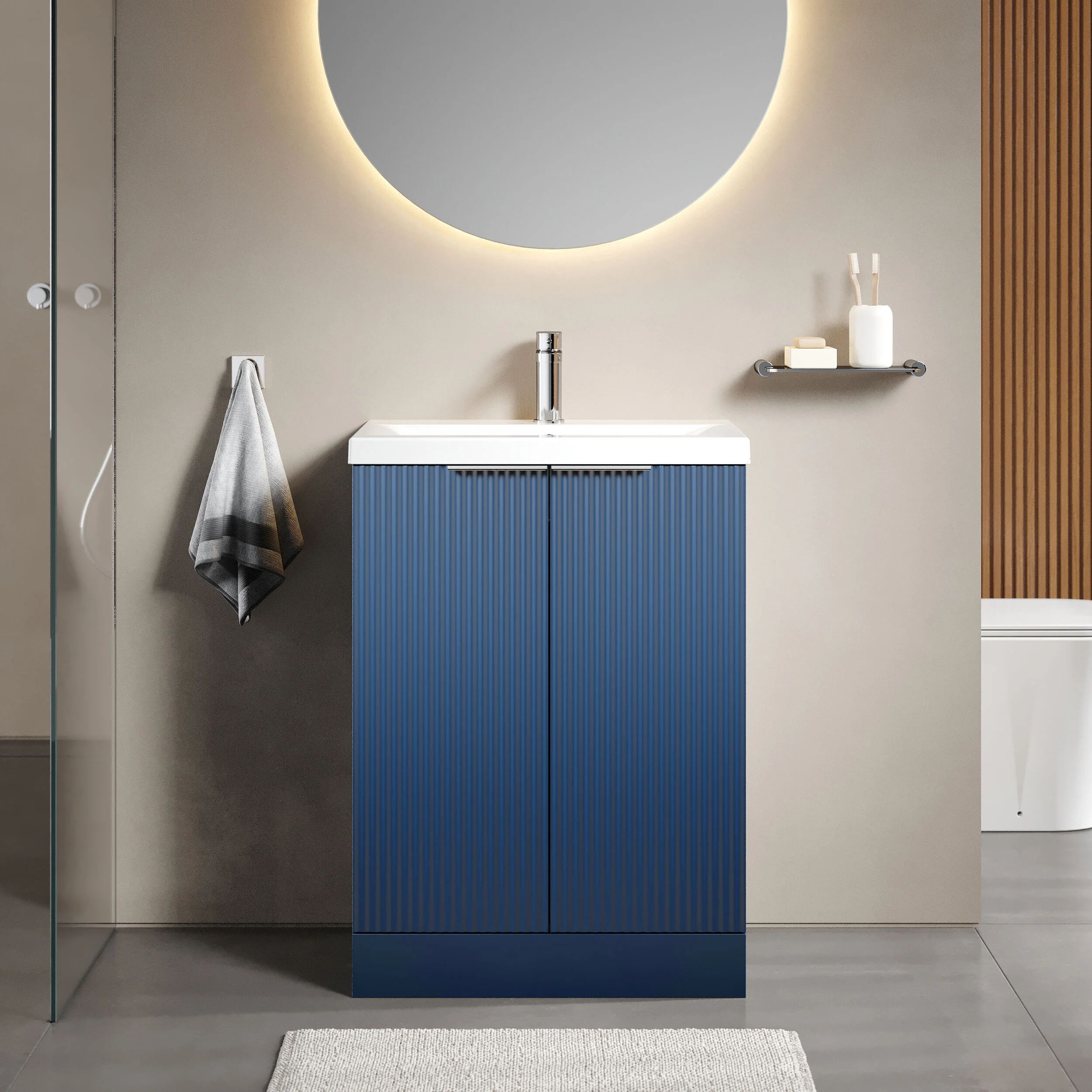 Tixall Fluted Front Floor Standing Vanity Basin Unit with Choice of Size, Colour and Handle Options - Image 41