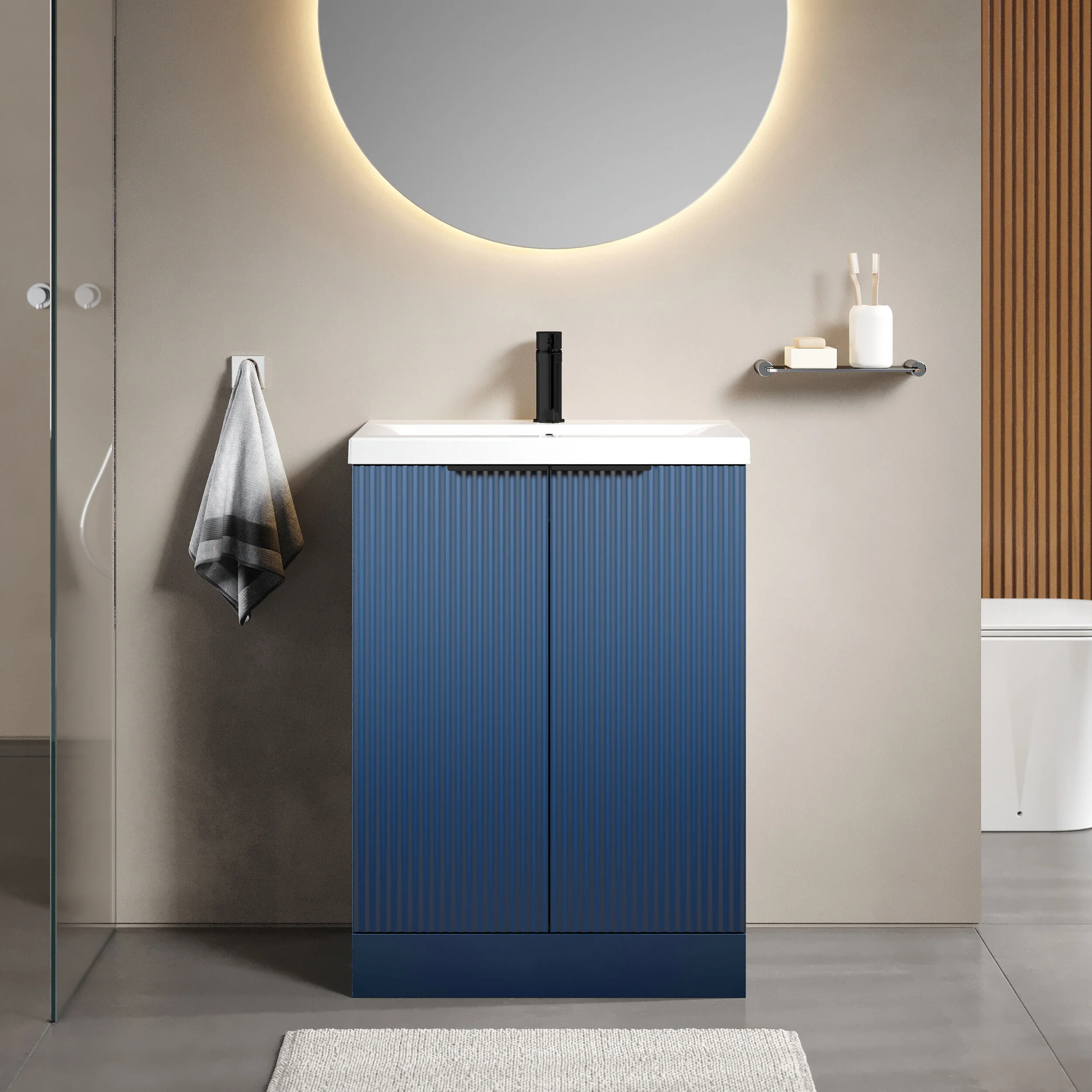 Tixall Fluted Front Floor Standing Vanity Basin Unit with Choice of Size, Colour and Handle Options - Image 42