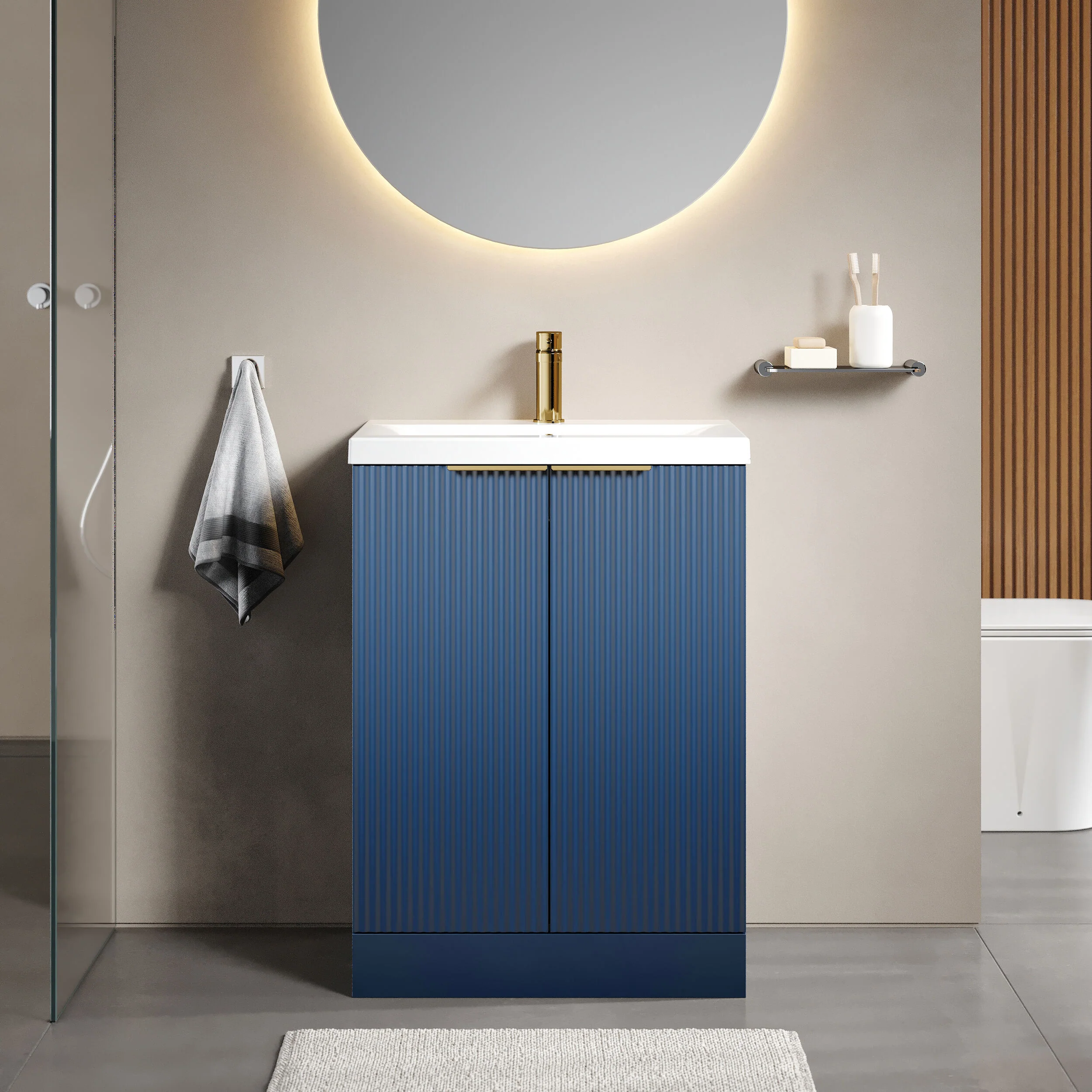Tixall Fluted Front Floor Standing Vanity Basin Unit with Choice of Size, Colour and Handle Options - Image 43