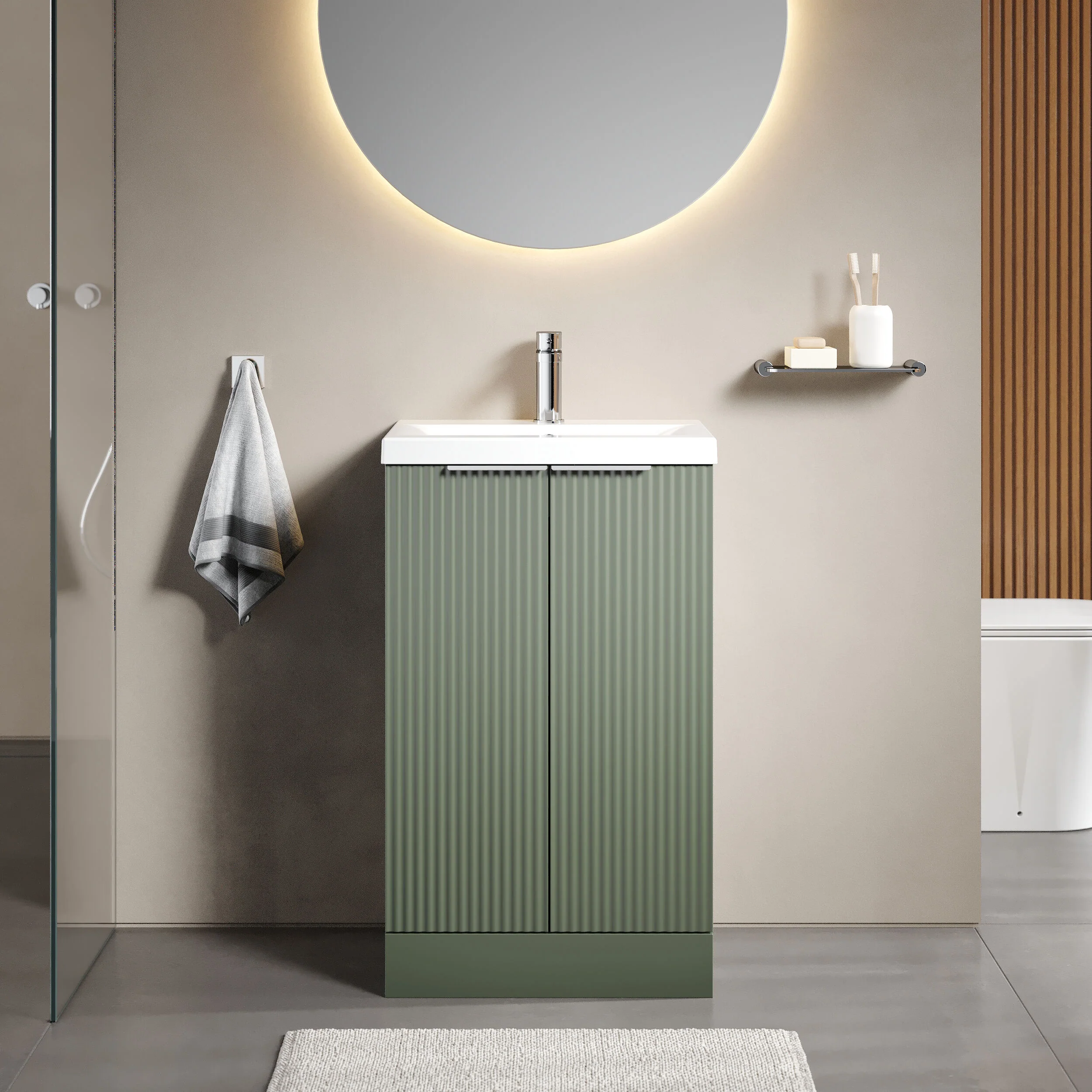 Tixall Fluted Front Floor Standing Vanity Basin Unit with Choice of Size, Colour and Handle Options - Image 44