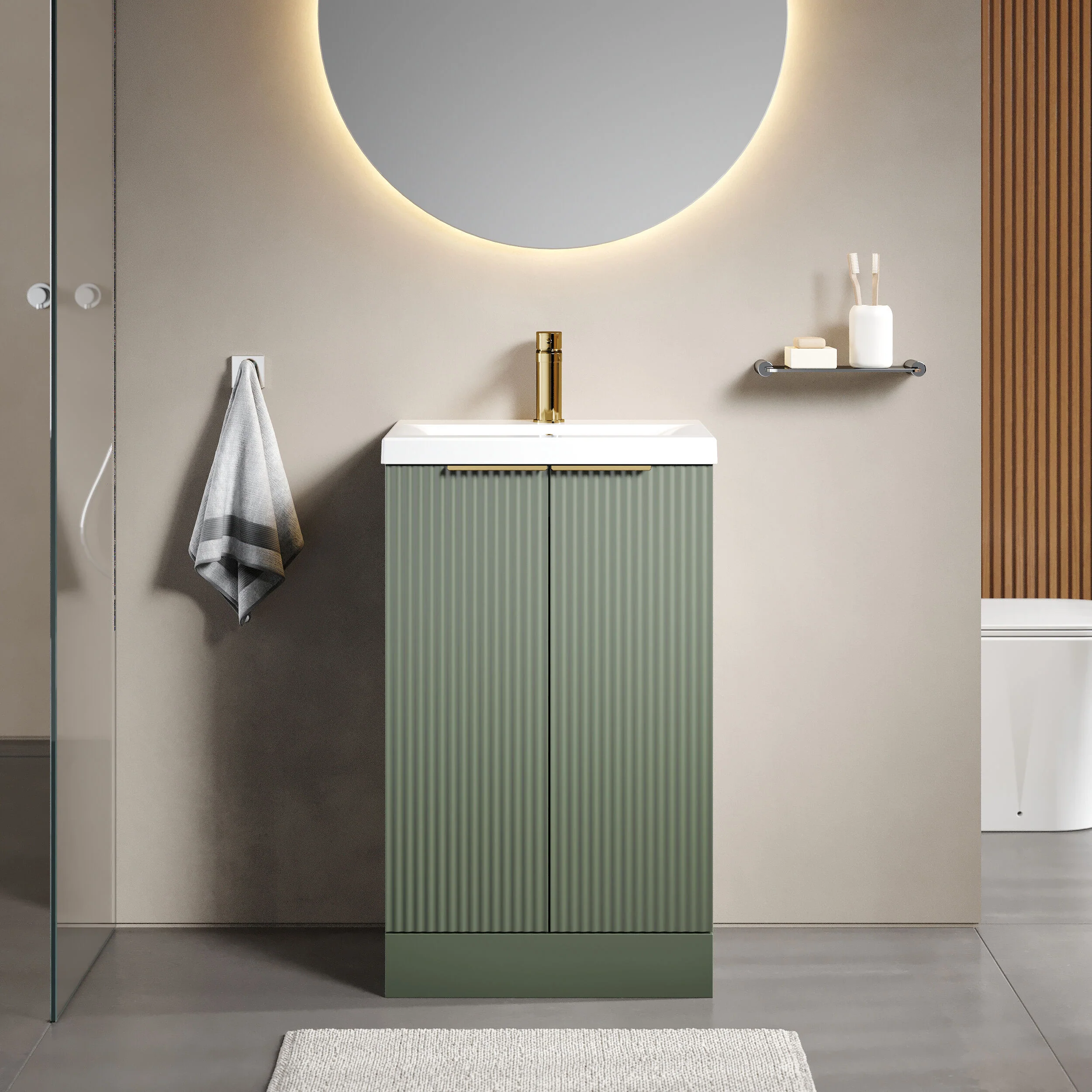 Tixall Fluted Front Floor Standing Vanity Basin Unit with Choice of Size, Colour and Handle Options - Image 46
