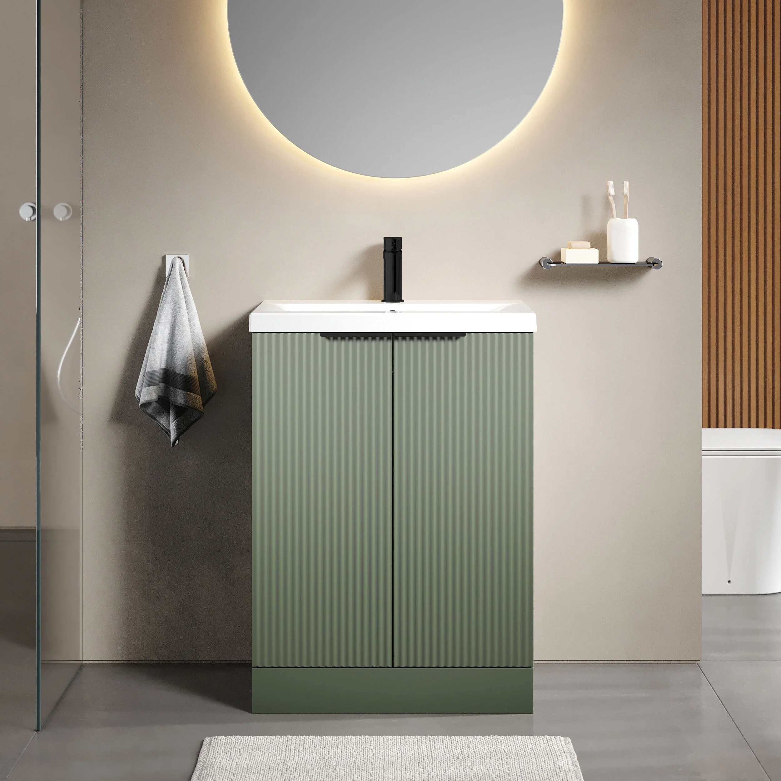 Tixall Fluted Front Floor Standing Vanity Basin Unit with Choice of Size, Colour and Handle Options - Image 47