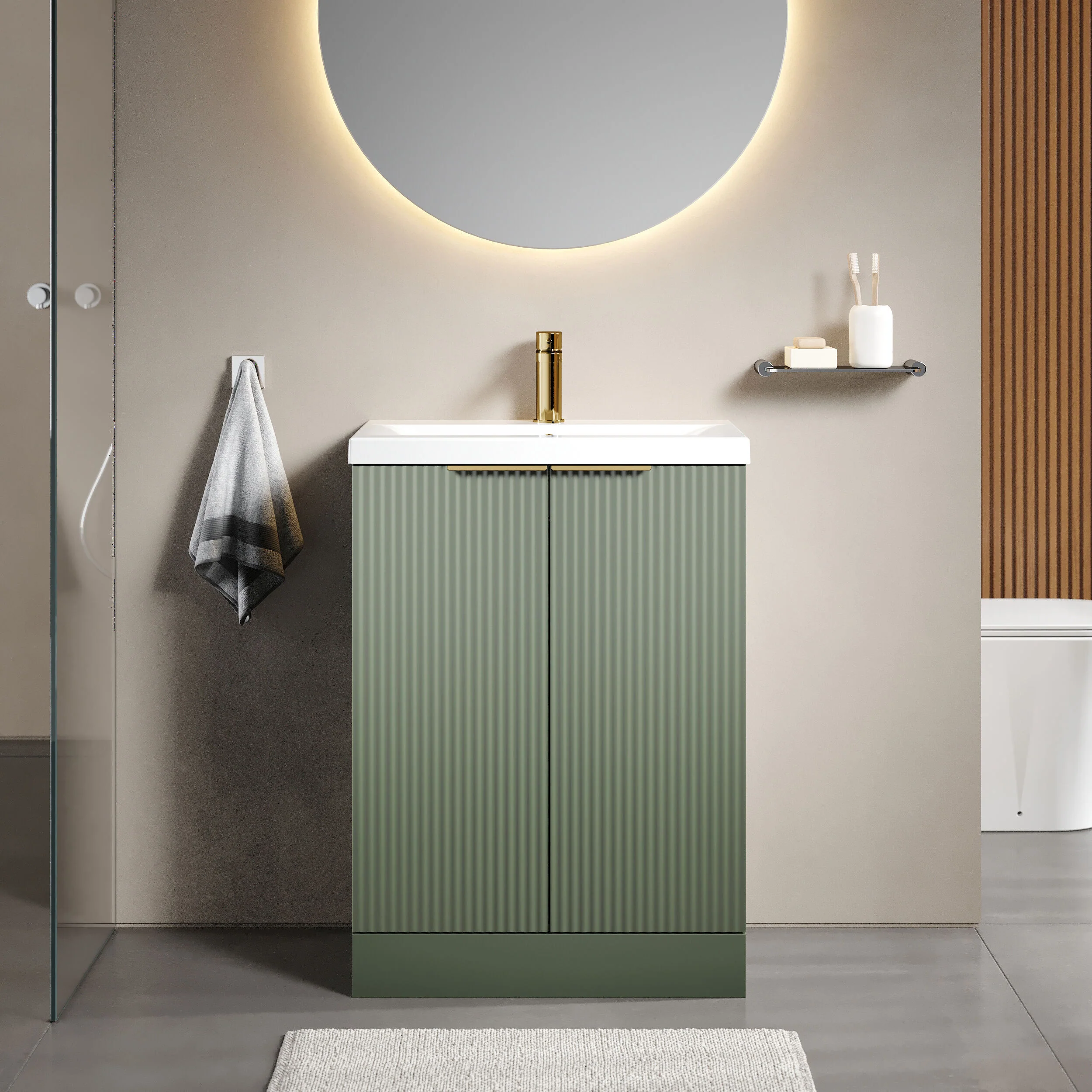 Tixall Fluted Front Floor Standing Vanity Basin Unit with Choice of Size, Colour and Handle Options - Image 48