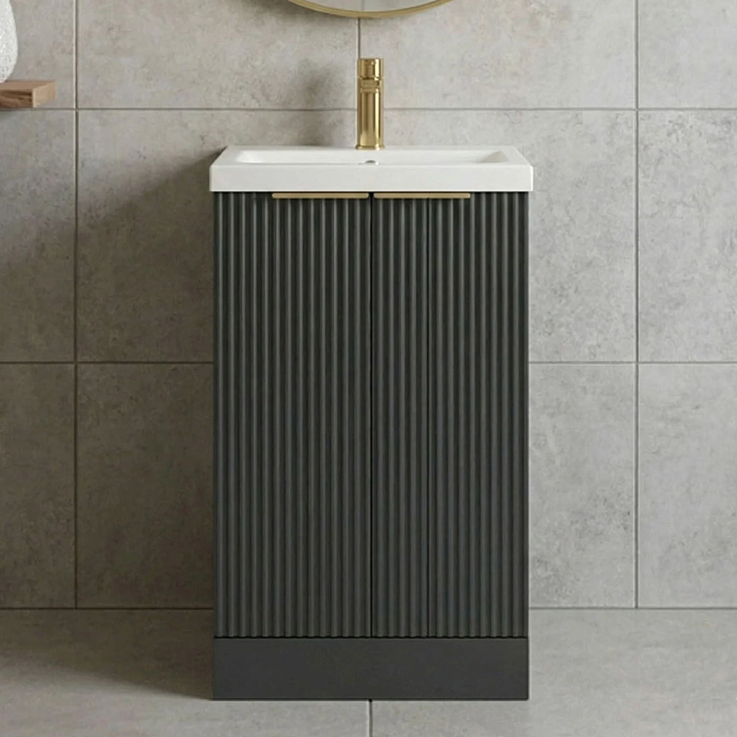 Tixall Fluted Front Floor Standing Vanity Basin Unit with Choice of Size, Colour and Handle Options - Image 5