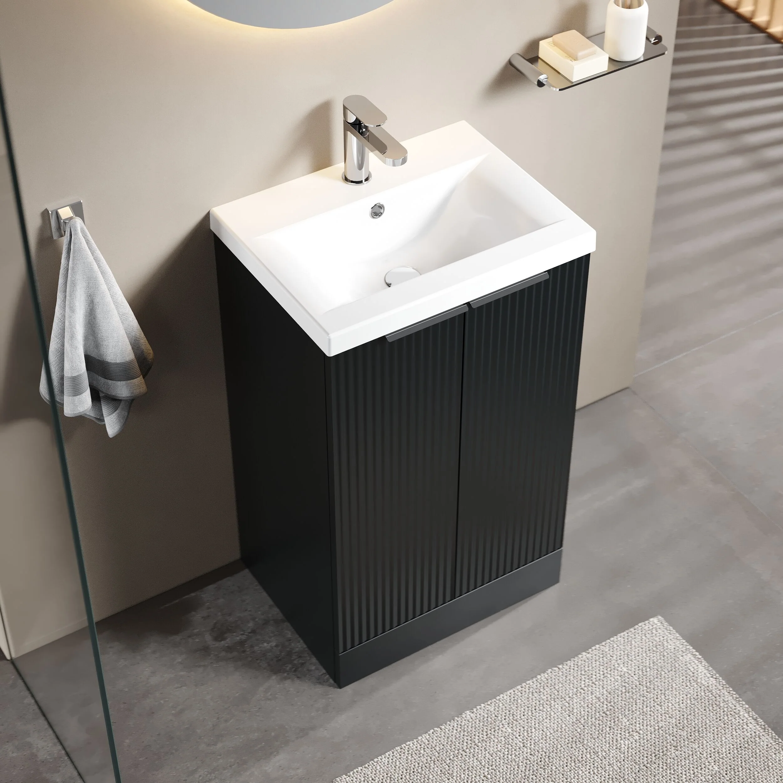 Tixall Fluted Front Floor Standing Vanity Basin Unit with Choice of Size, Colour and Handle Options - Image 55