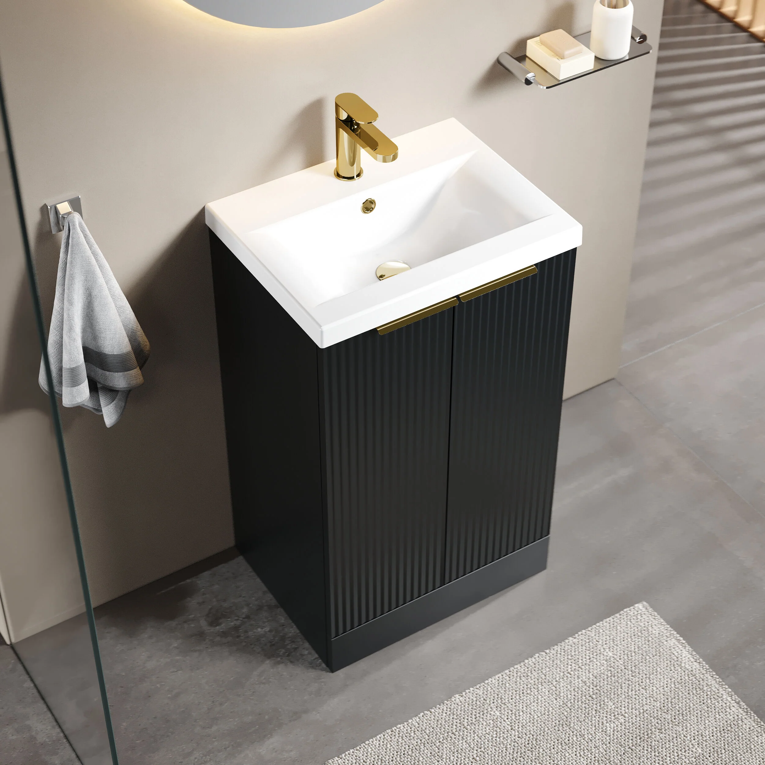 Tixall Fluted Front Floor Standing Vanity Basin Unit with Choice of Size, Colour and Handle Options - Image 57